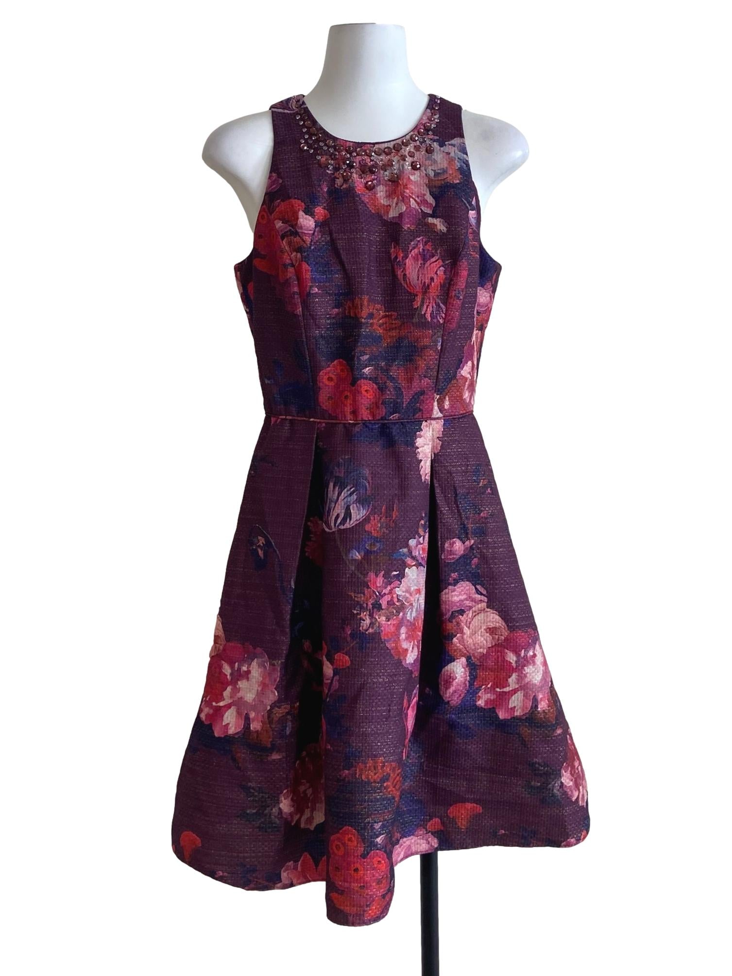 Jam Purple Floral Beads Apron Dress