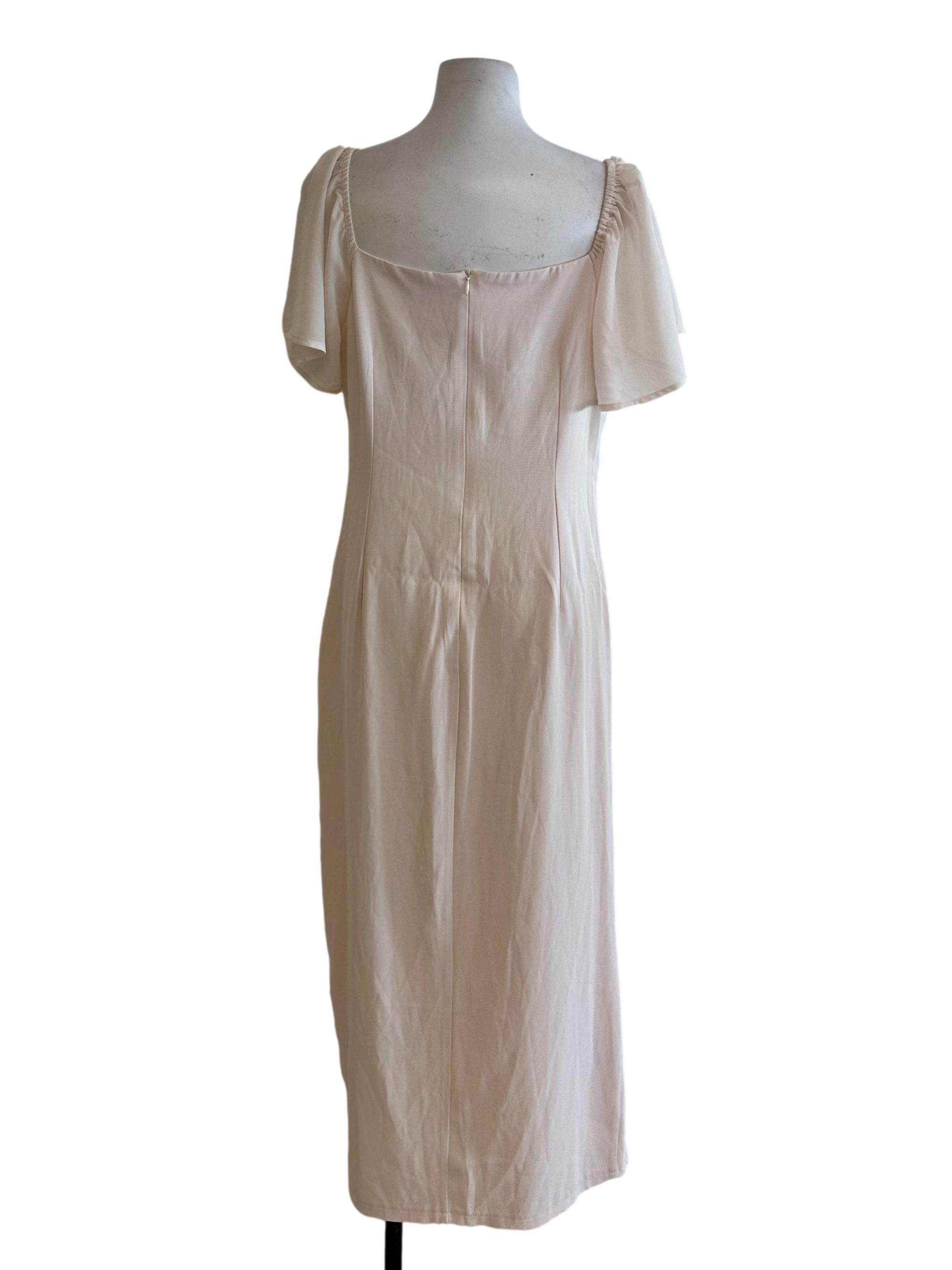 Sepia Beige V Neck Side Drape Slit Dress