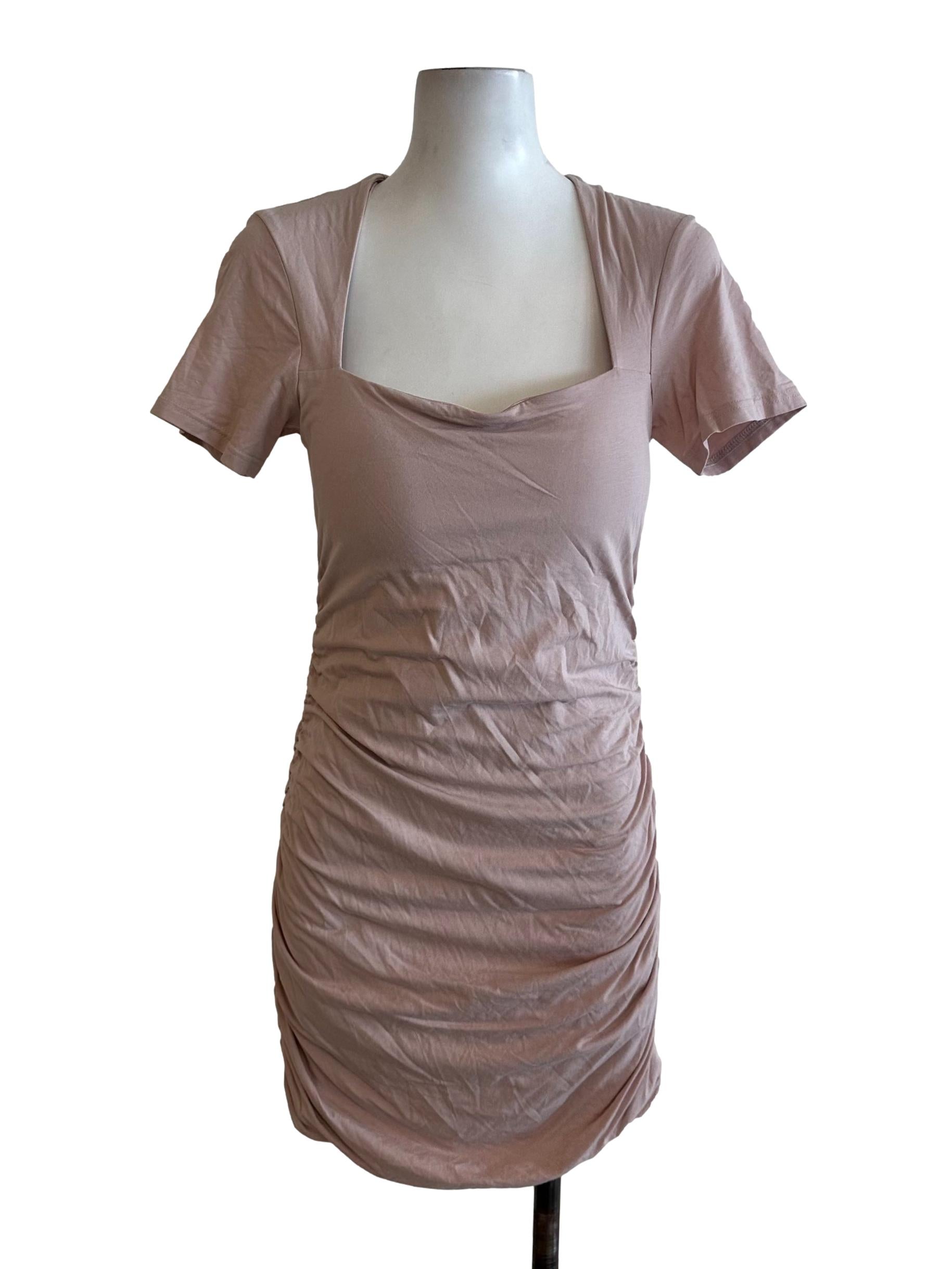 Dusty Pink Ruched Short Sleeve Dress
