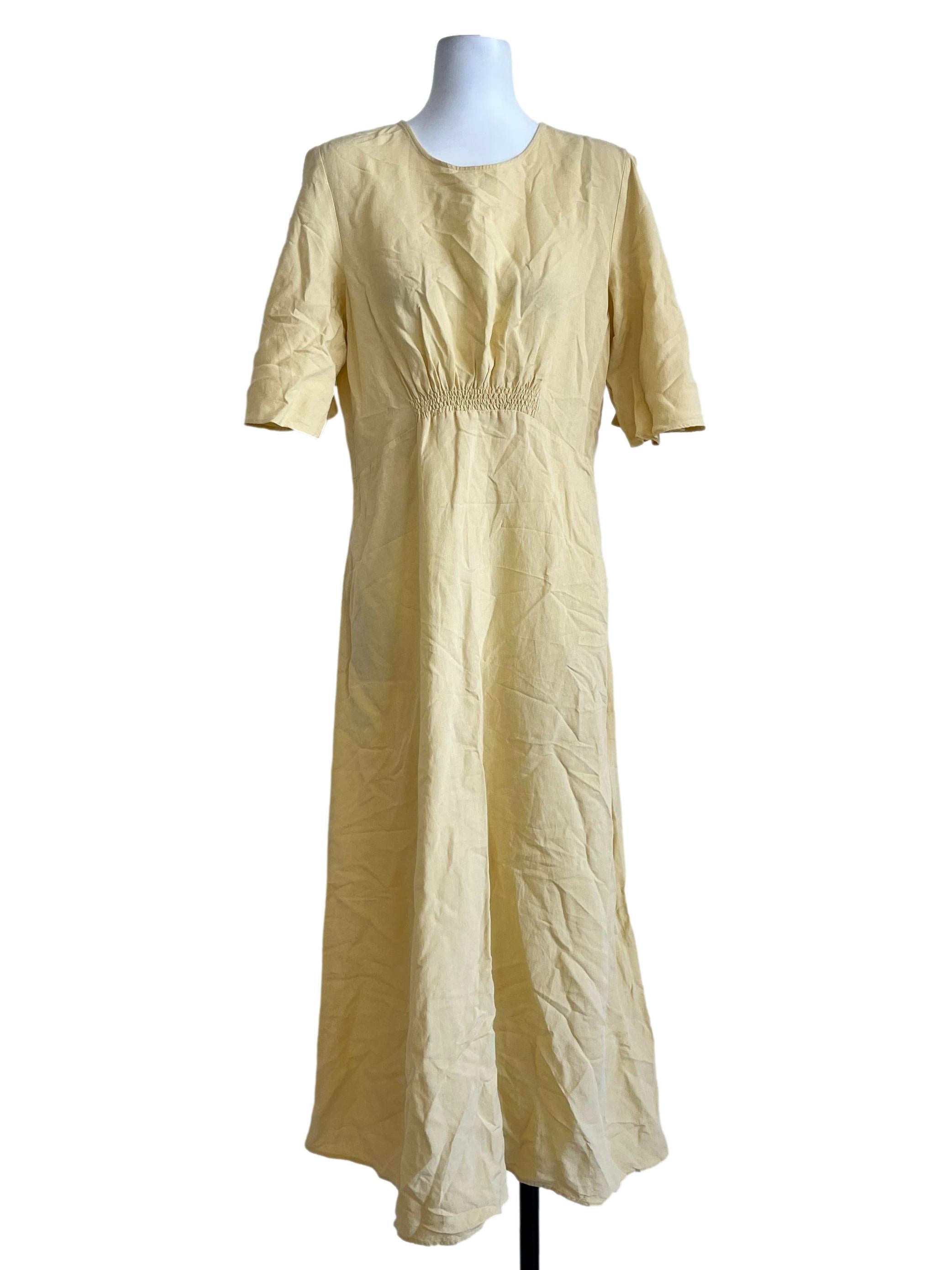 Yellow Plain Short Sleeves Dress