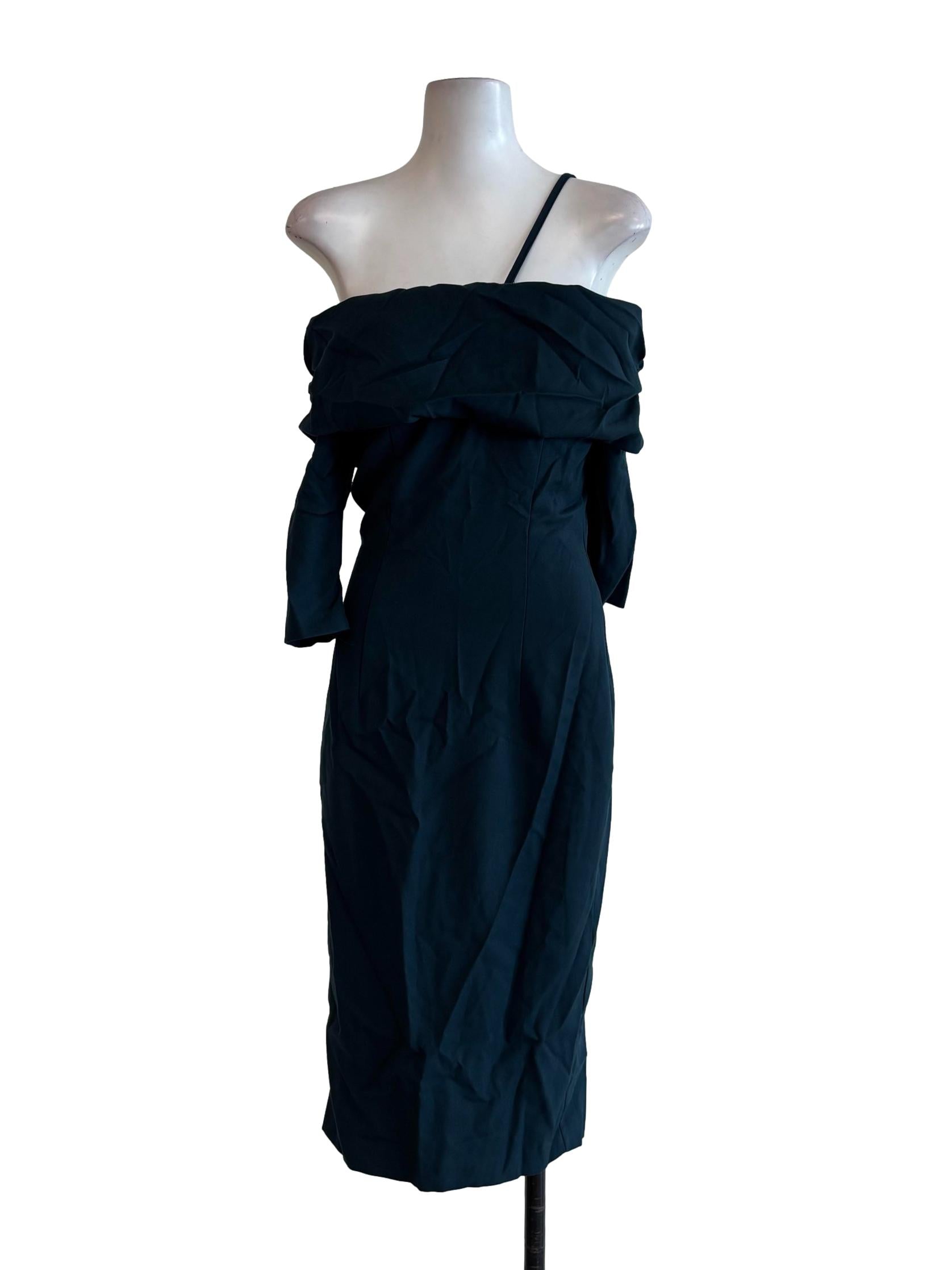 Dark Teal One Strap Off Shoulder Pencil Dress