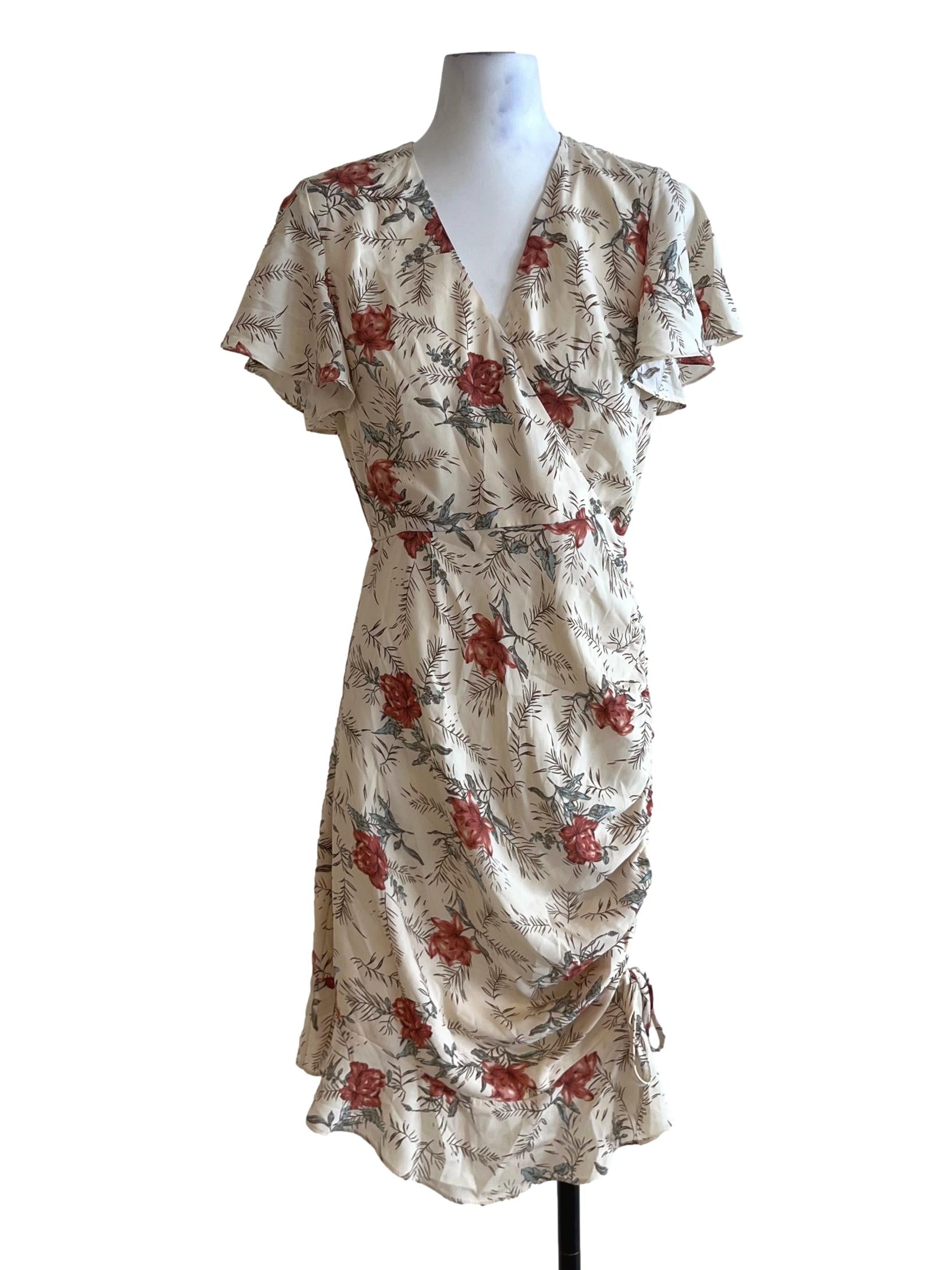 Cream White Floral Empire Dress
