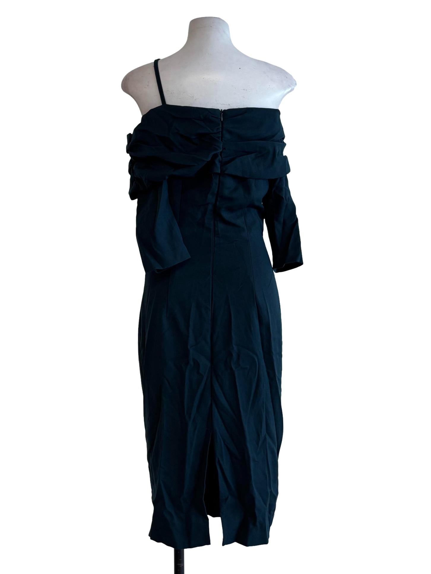Dark Teal One Strap Off Shoulder Pencil Dress