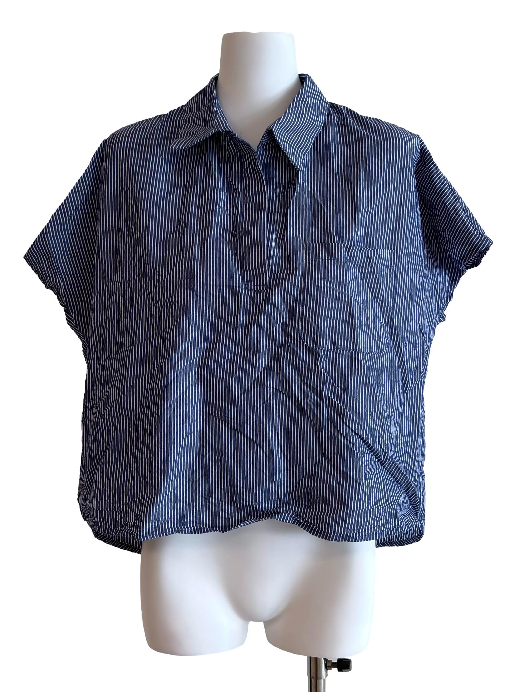 Blue Stripes Collared Sleeveless Top