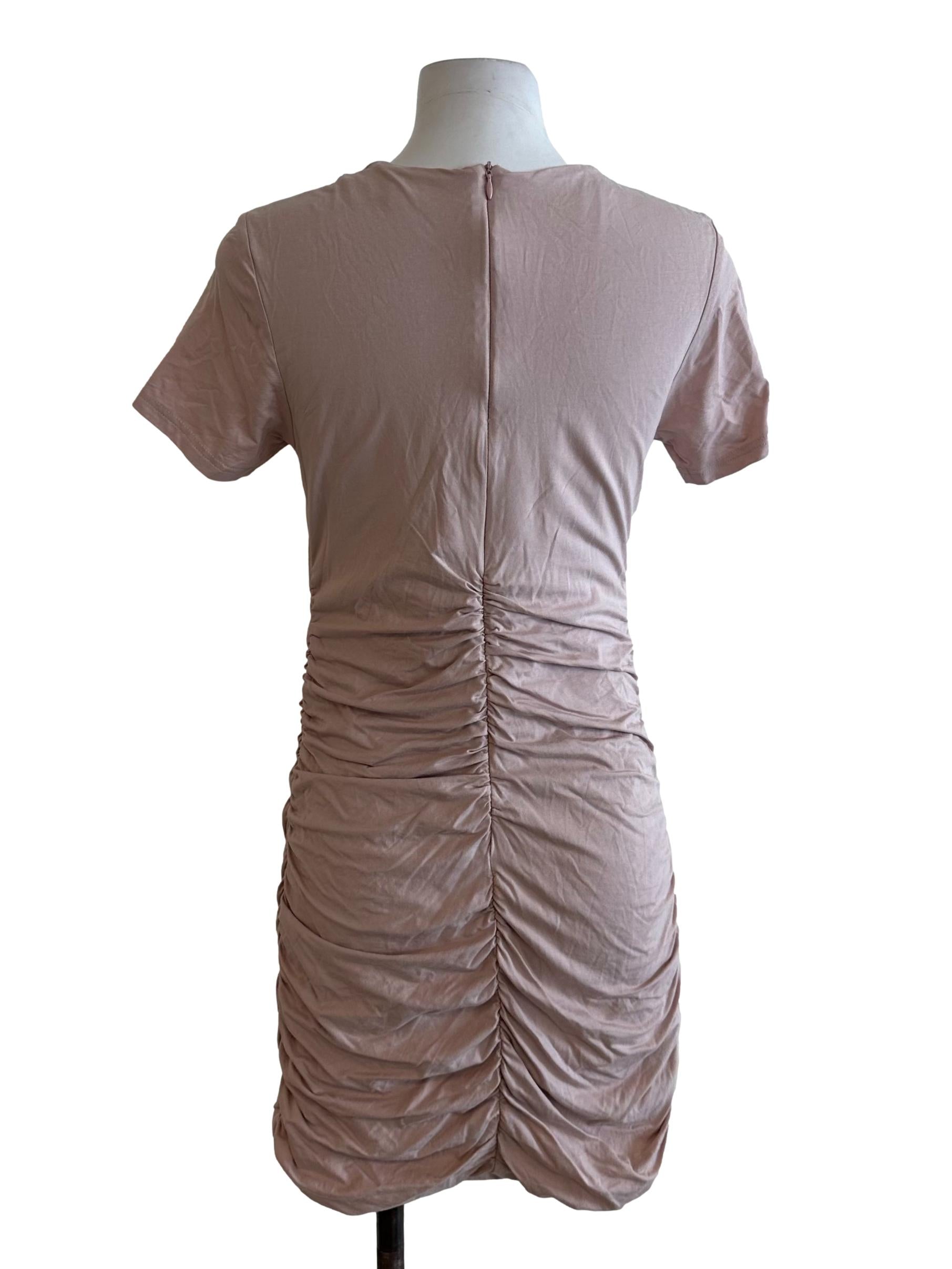 Dusty Pink Ruched Short Sleeve Dress