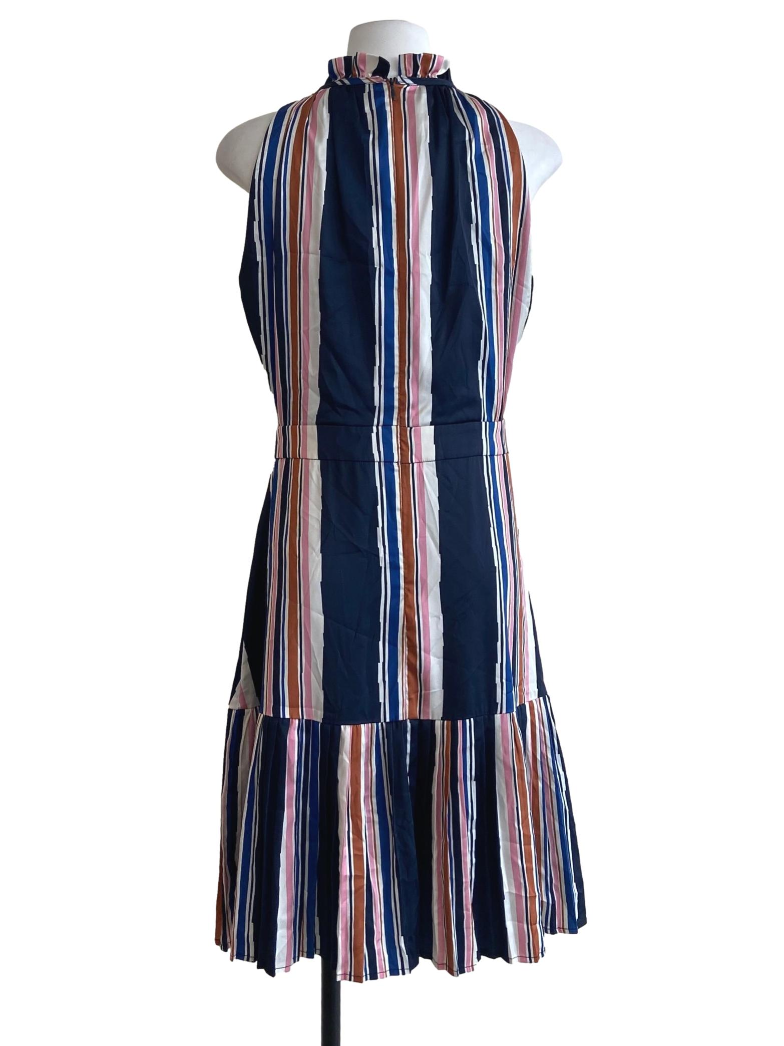 Navy Blue & Colorful Stripe Drop Waist Dress