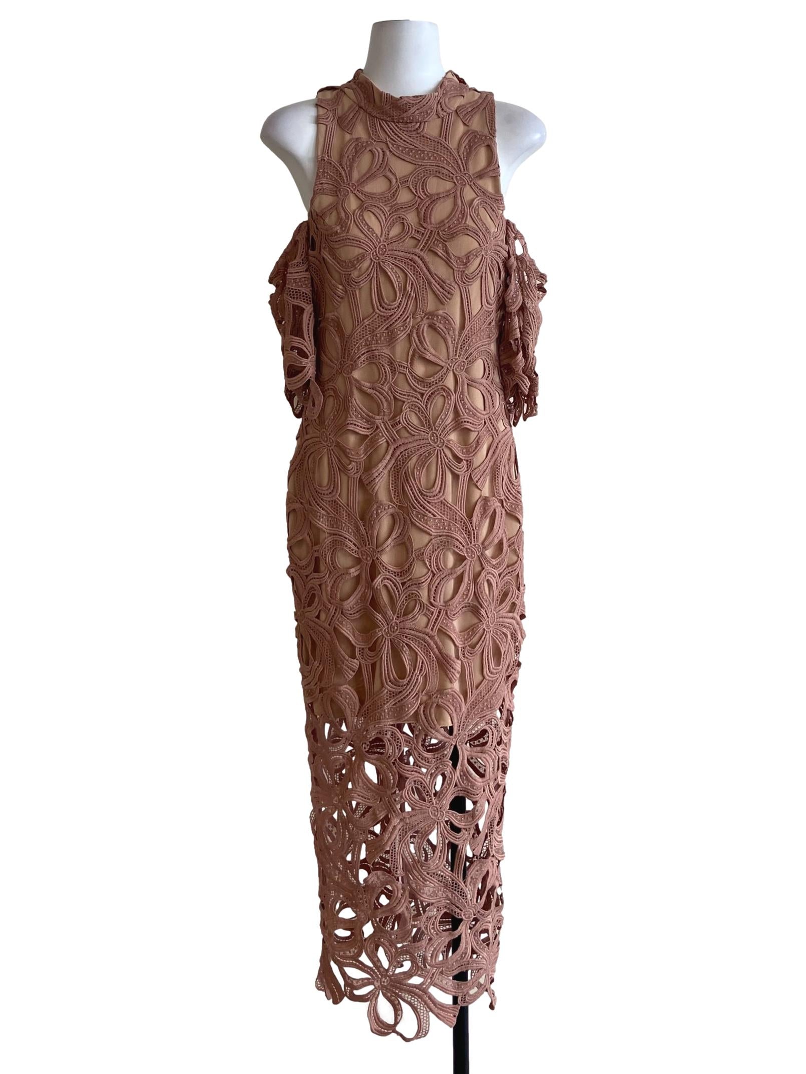 Crepe Pink Floral Lace Asymmetric Dress