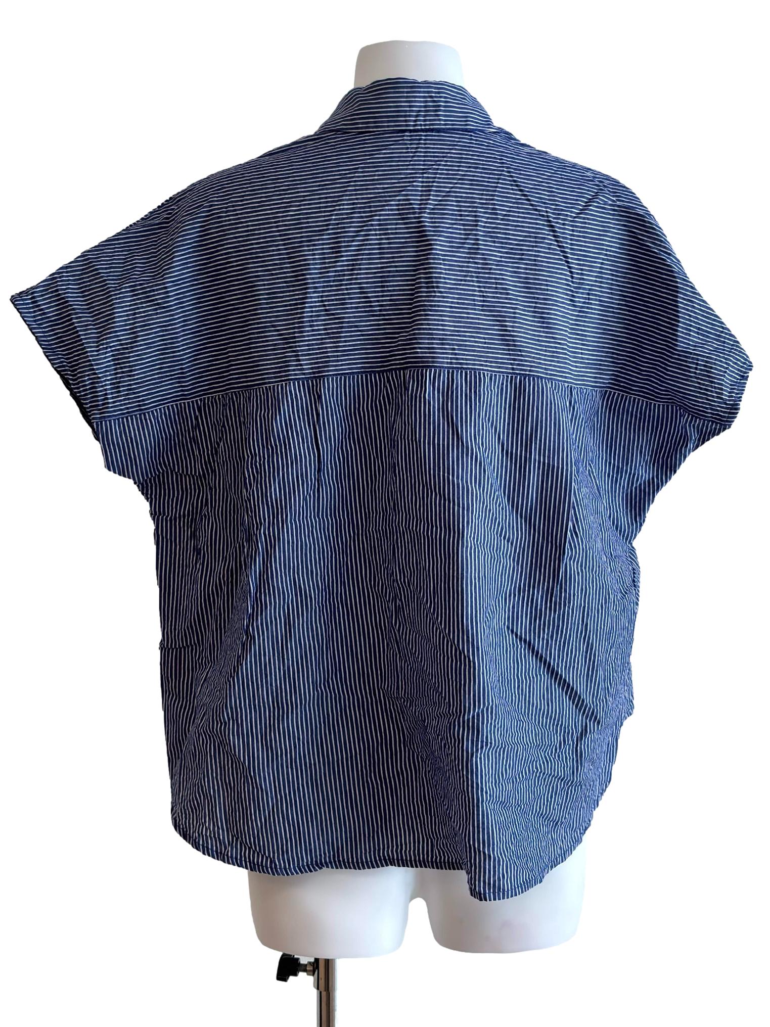 Blue Stripes Collared Sleeveless Top