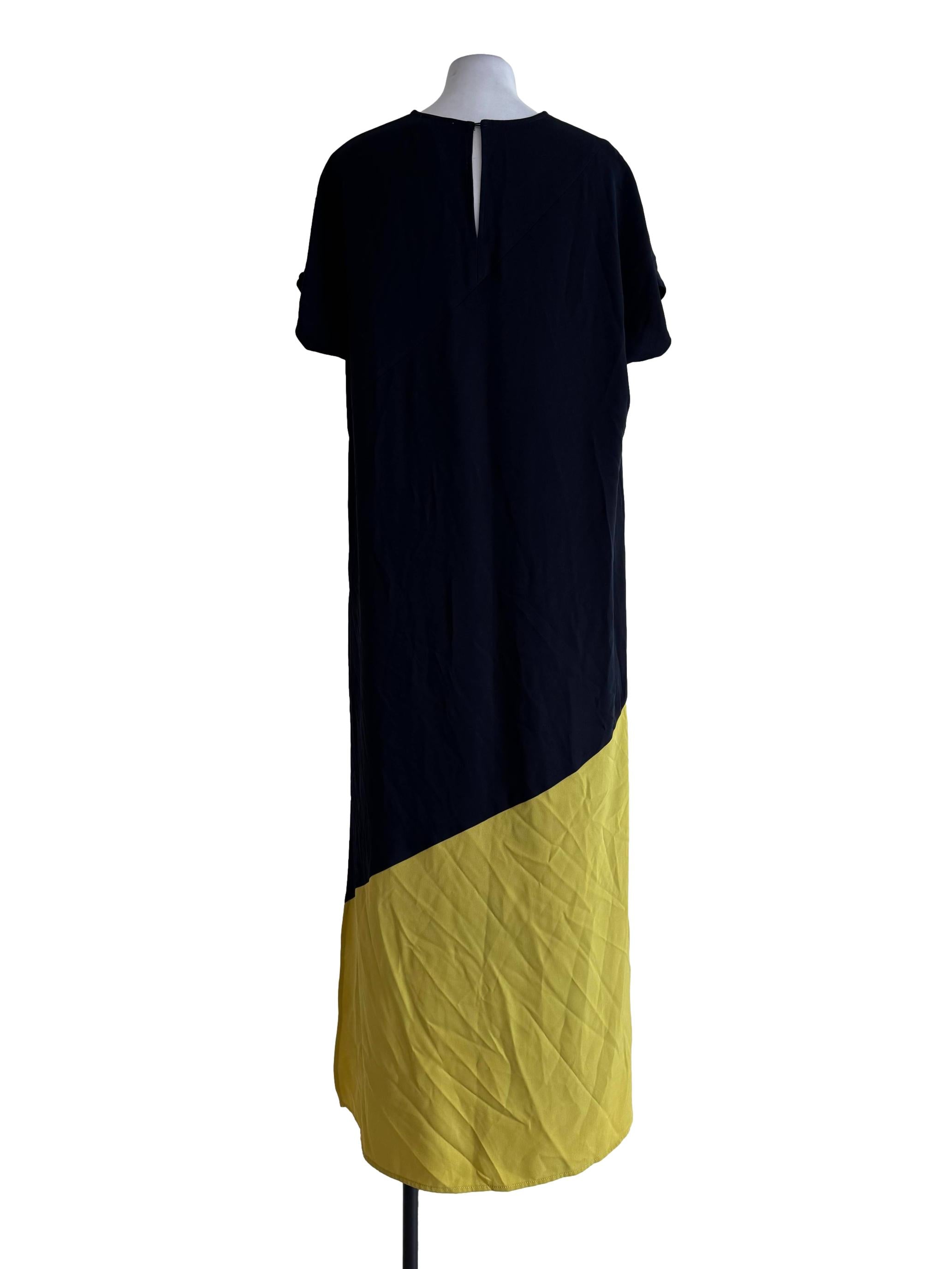Black With Neon Yellow Round Neck Dress