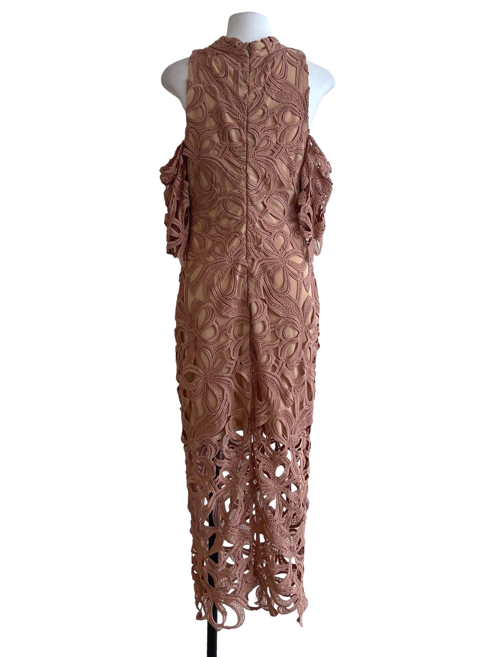 Crepe Pink Floral Lace Asymmetric Dress