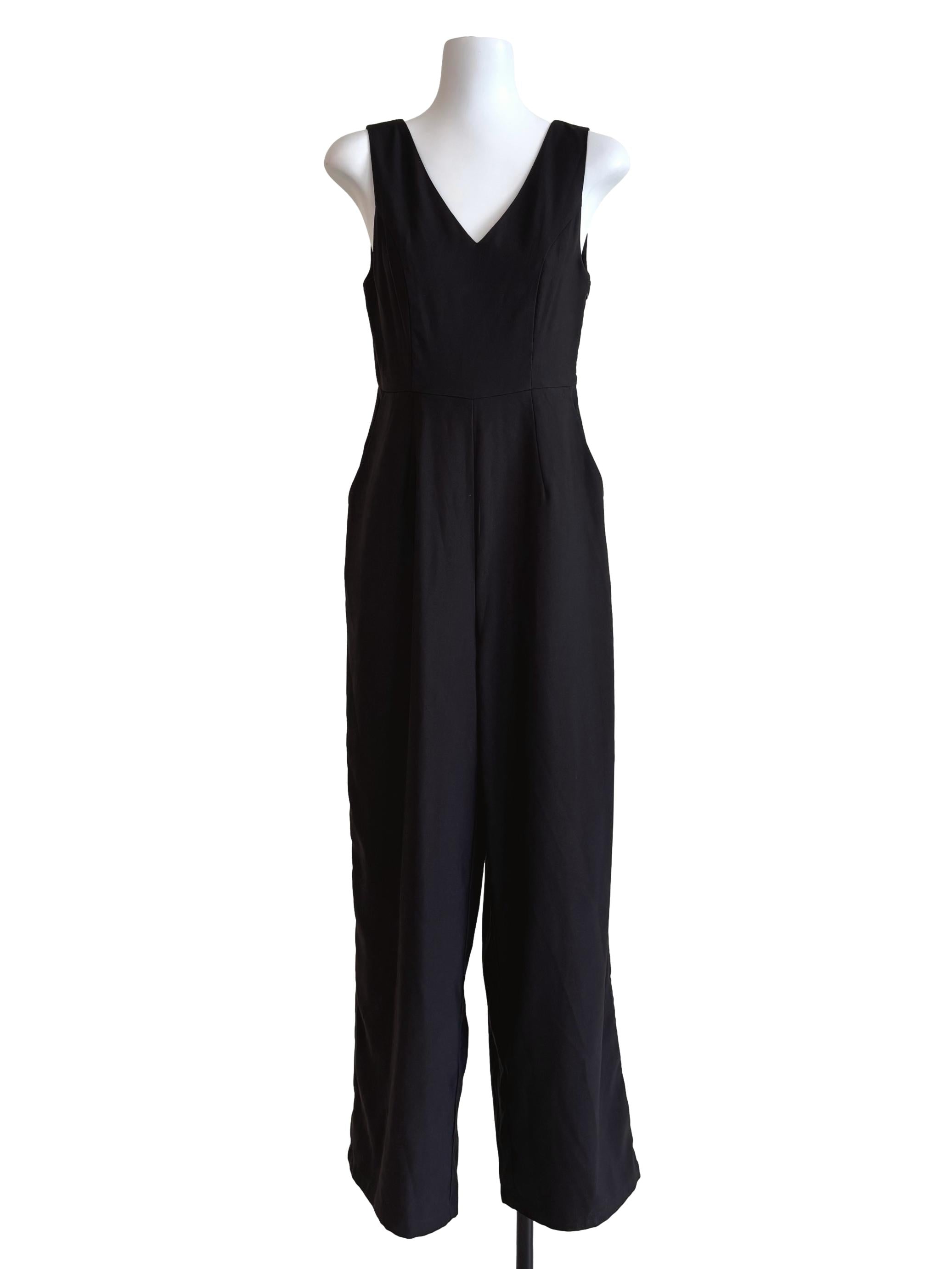 Jet Black Sleeveless V-Neck Jumpsuit TWL