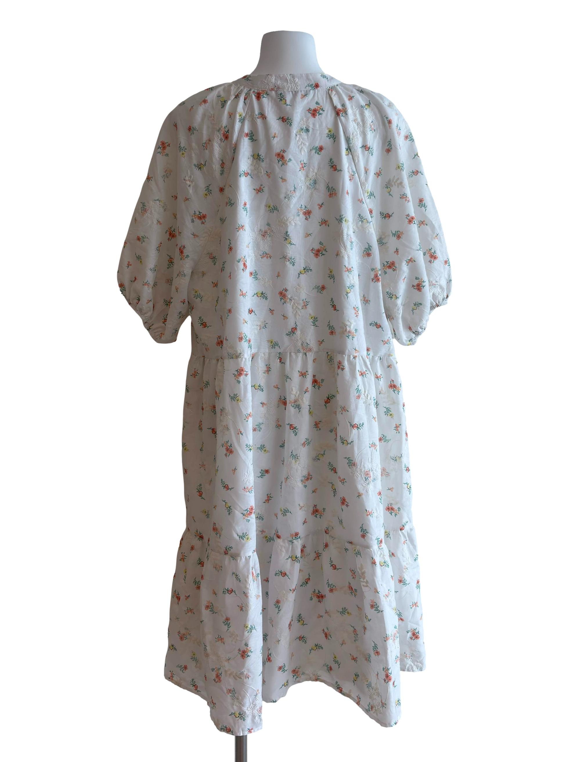White Floral Print Tiered Dress