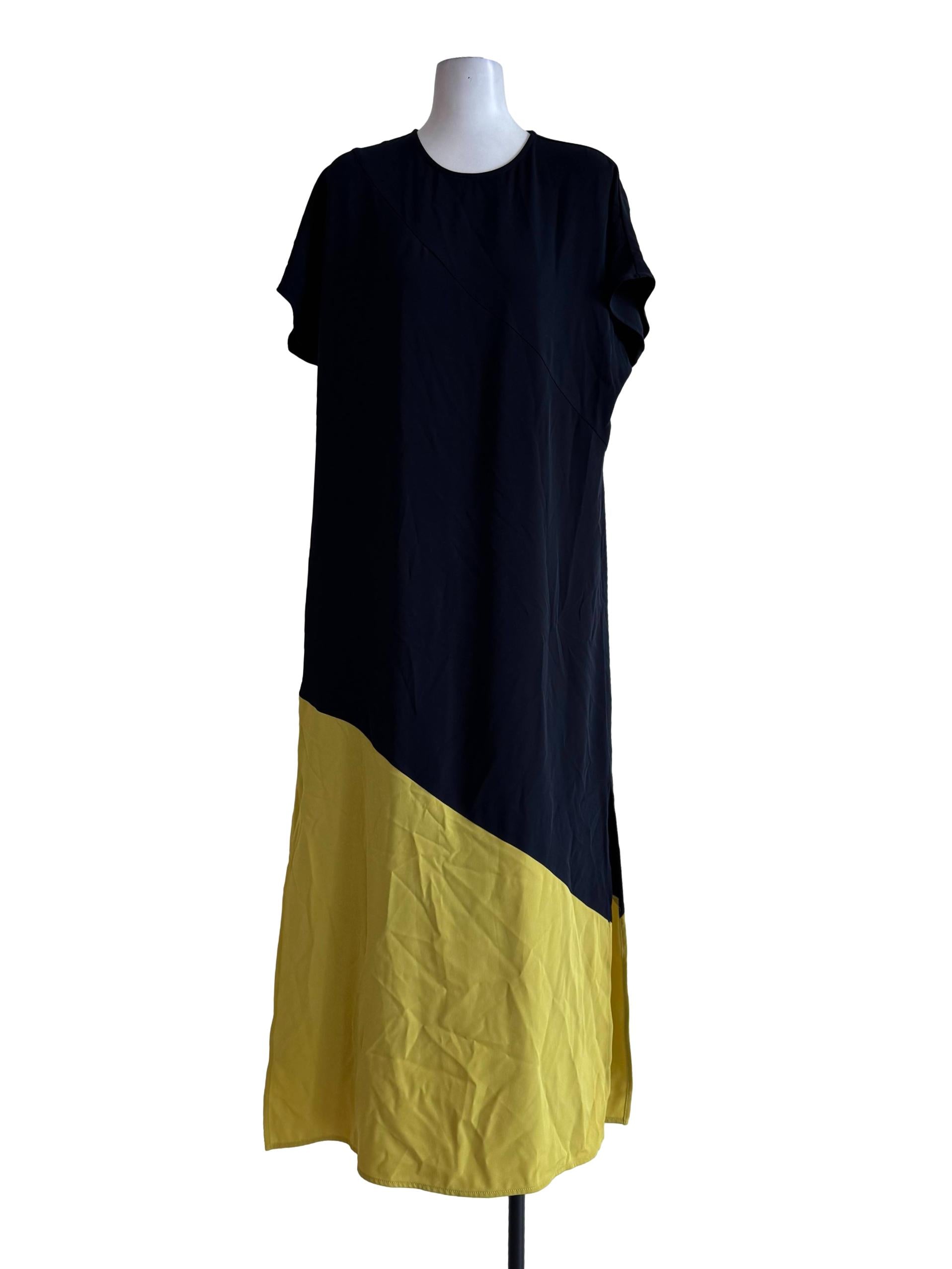 Black With Neon Yellow Round Neck Dress