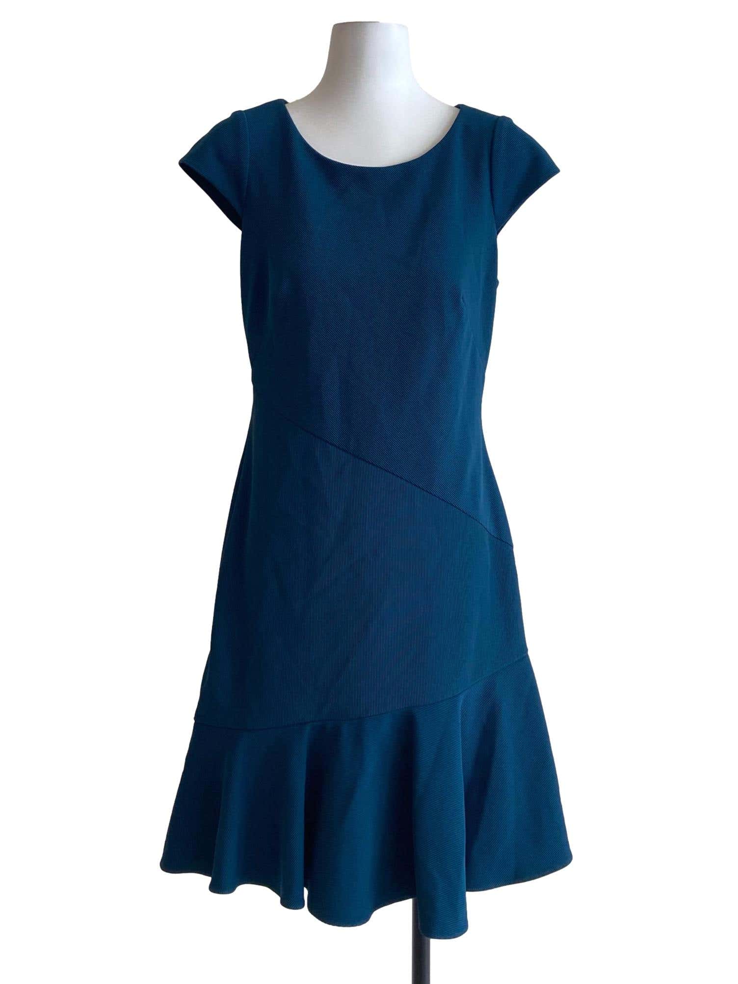 Peacock Blue Pencil Stripe Drop Waist Dress