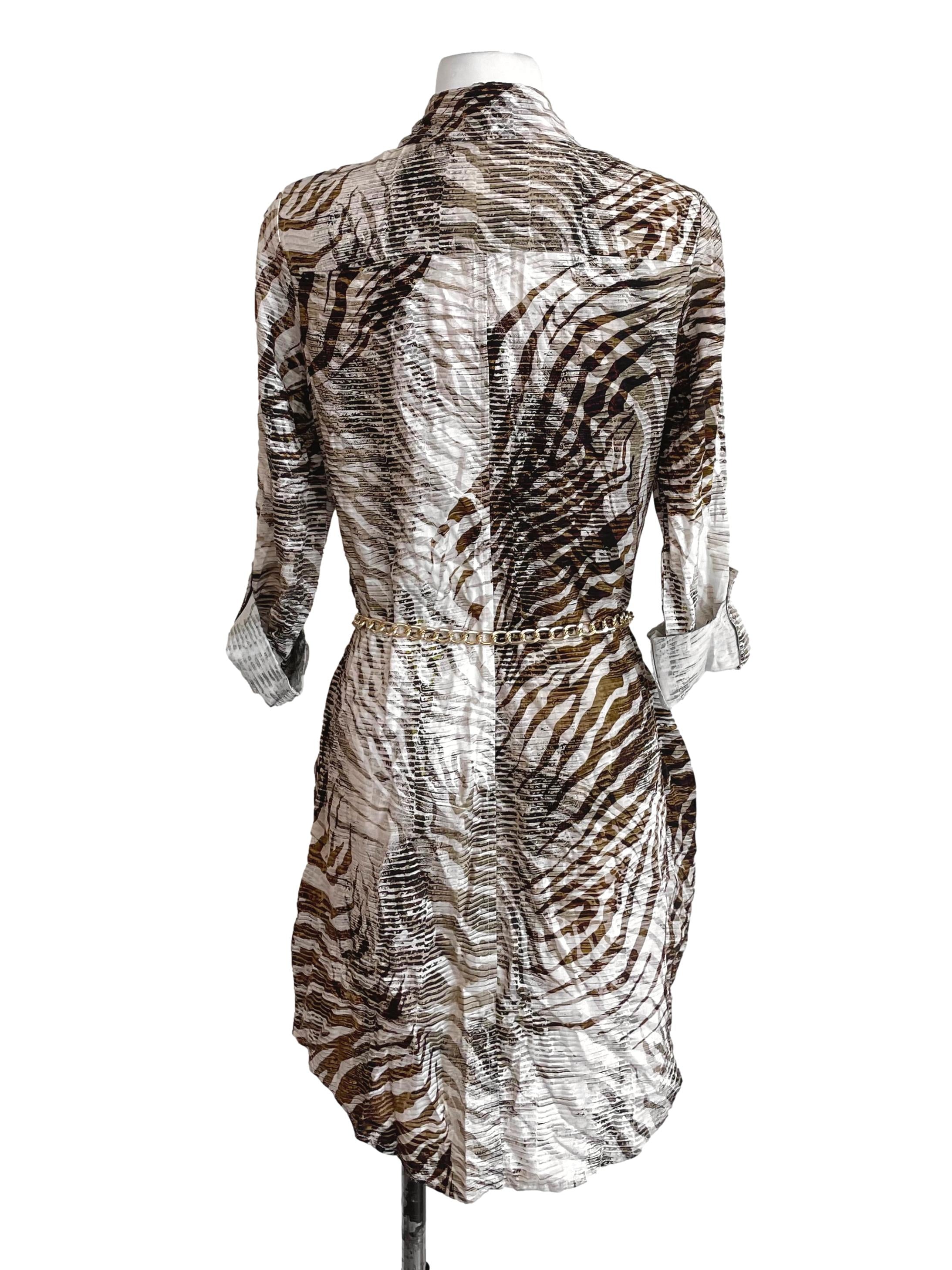 Beige Printed Bust Pocket Shirt Dress