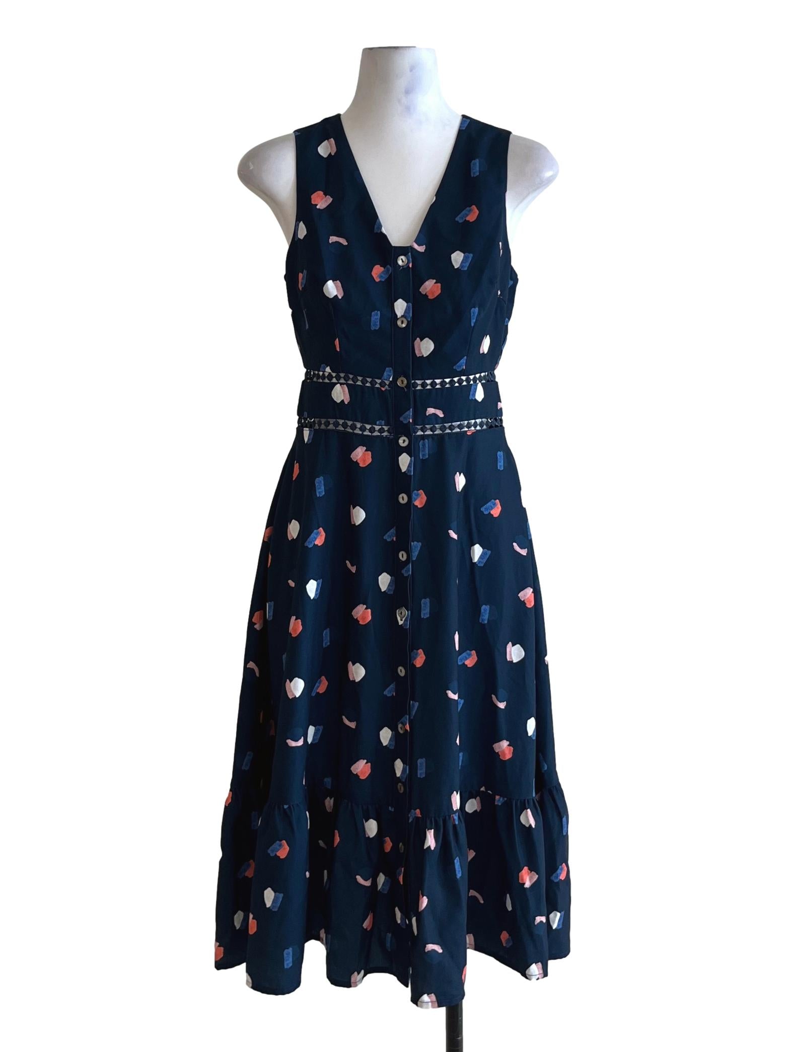 Navy Blue Abstract A-Line Dress LB