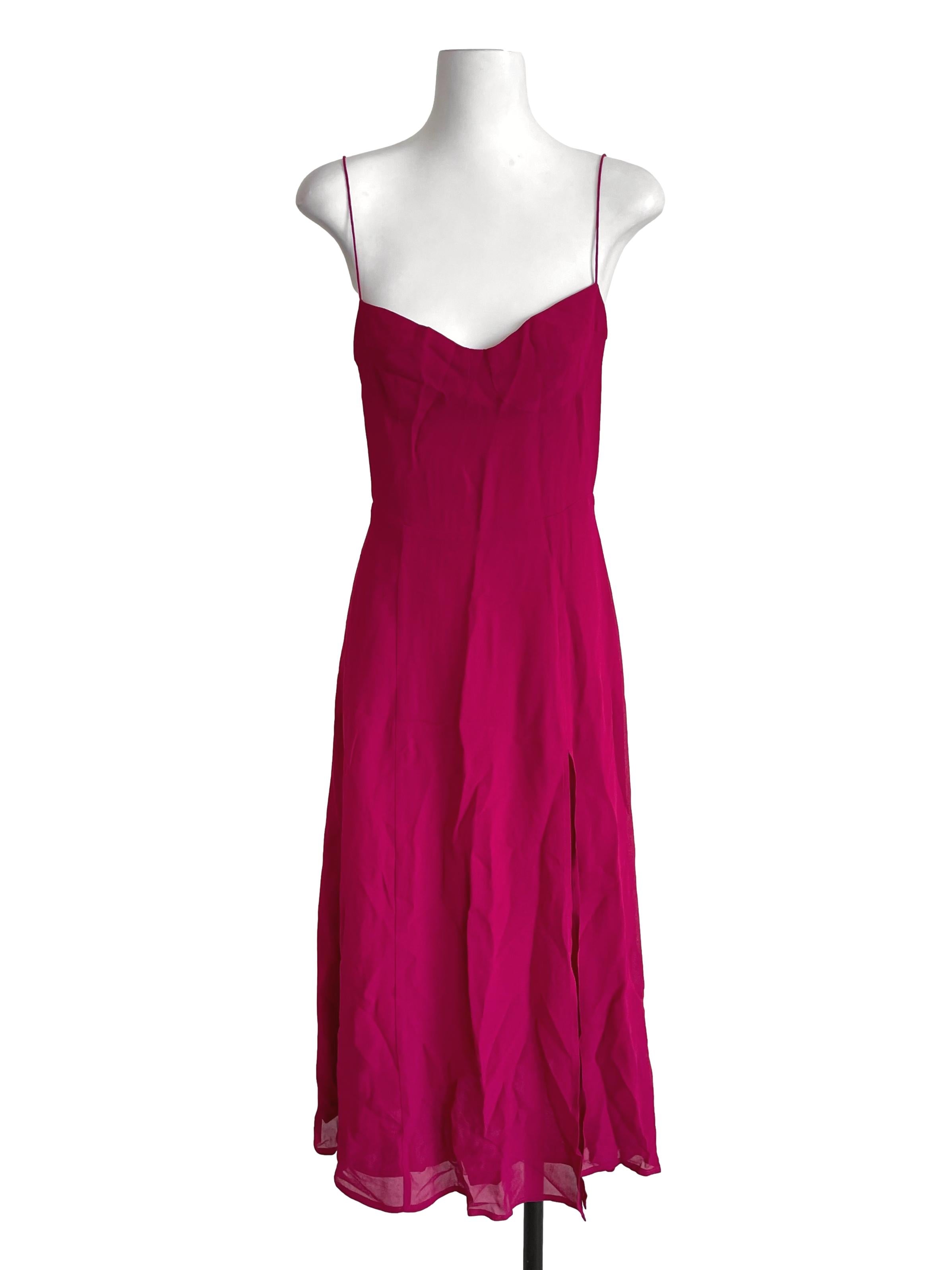 Magenta Tie Straps Slit Dress