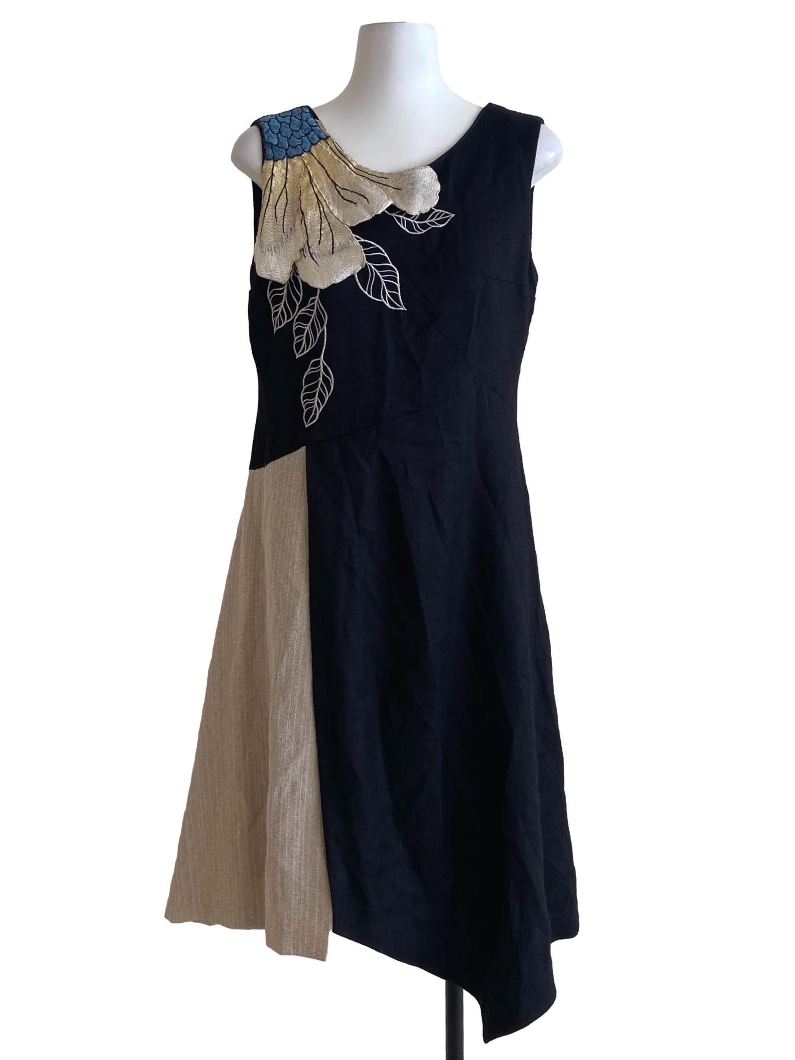 Black Floral Asymmetric Apron Dress