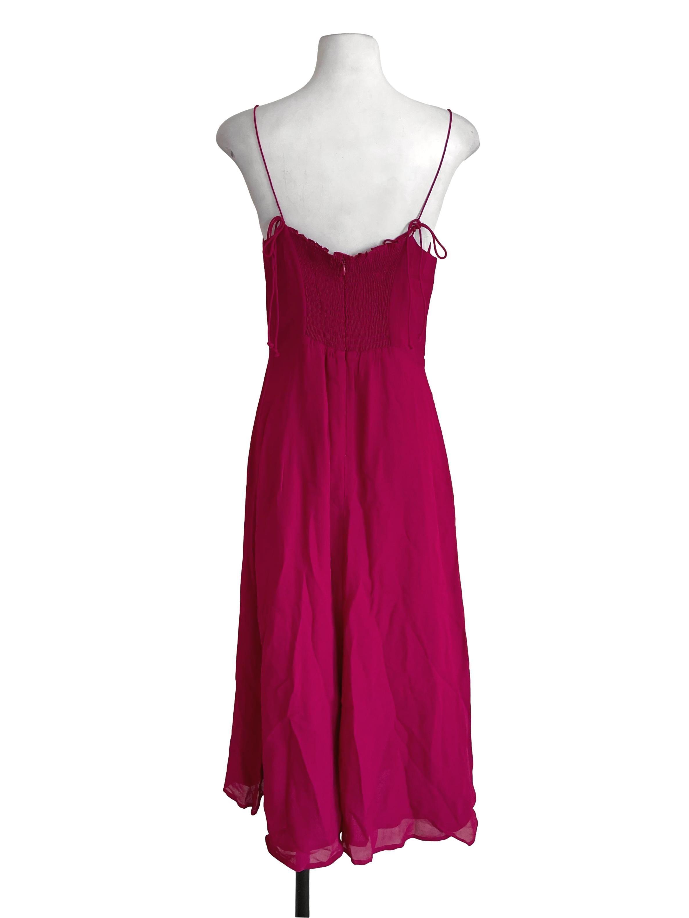 Magenta Tie Straps Slit Dress