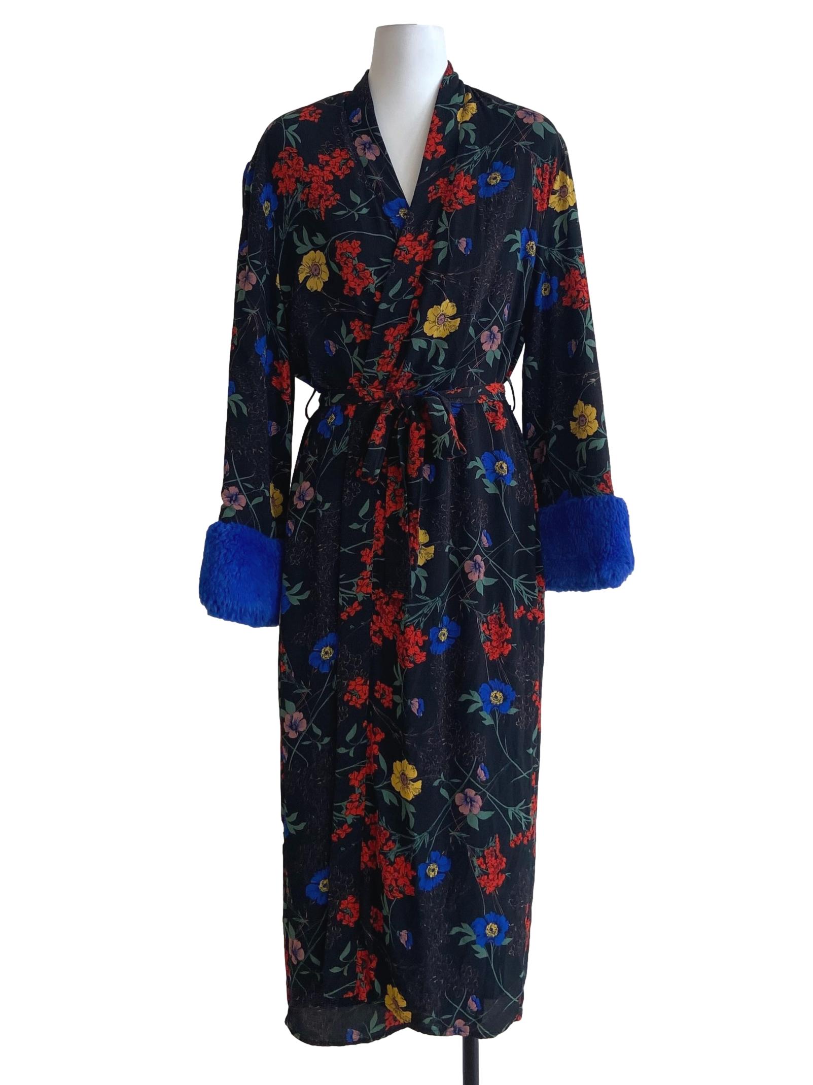 Black Floral Wrap Empire Dress