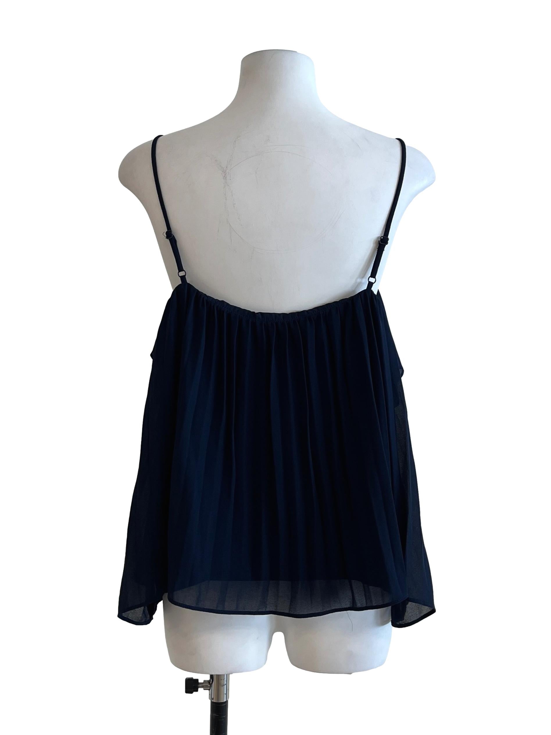 Navy Blue Pleated Scoop Sleeveless Top