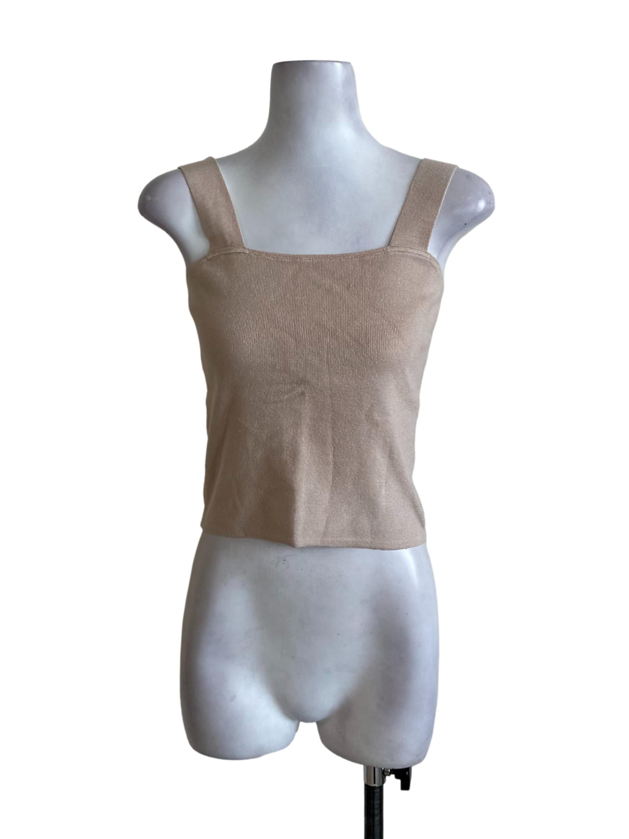 Sand Beige Knit Square Neck Top