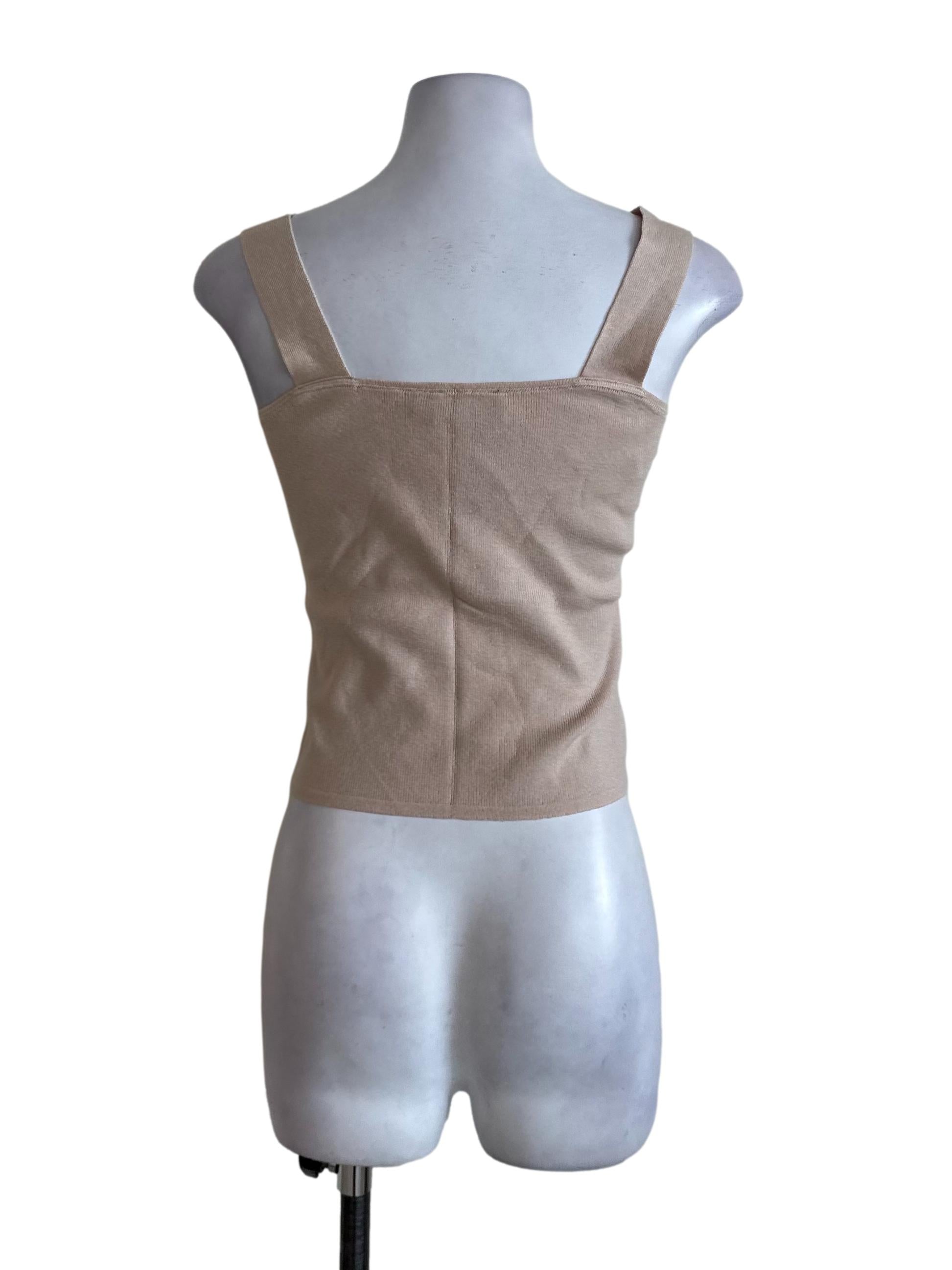 Sand Beige Knit Square Neck Top