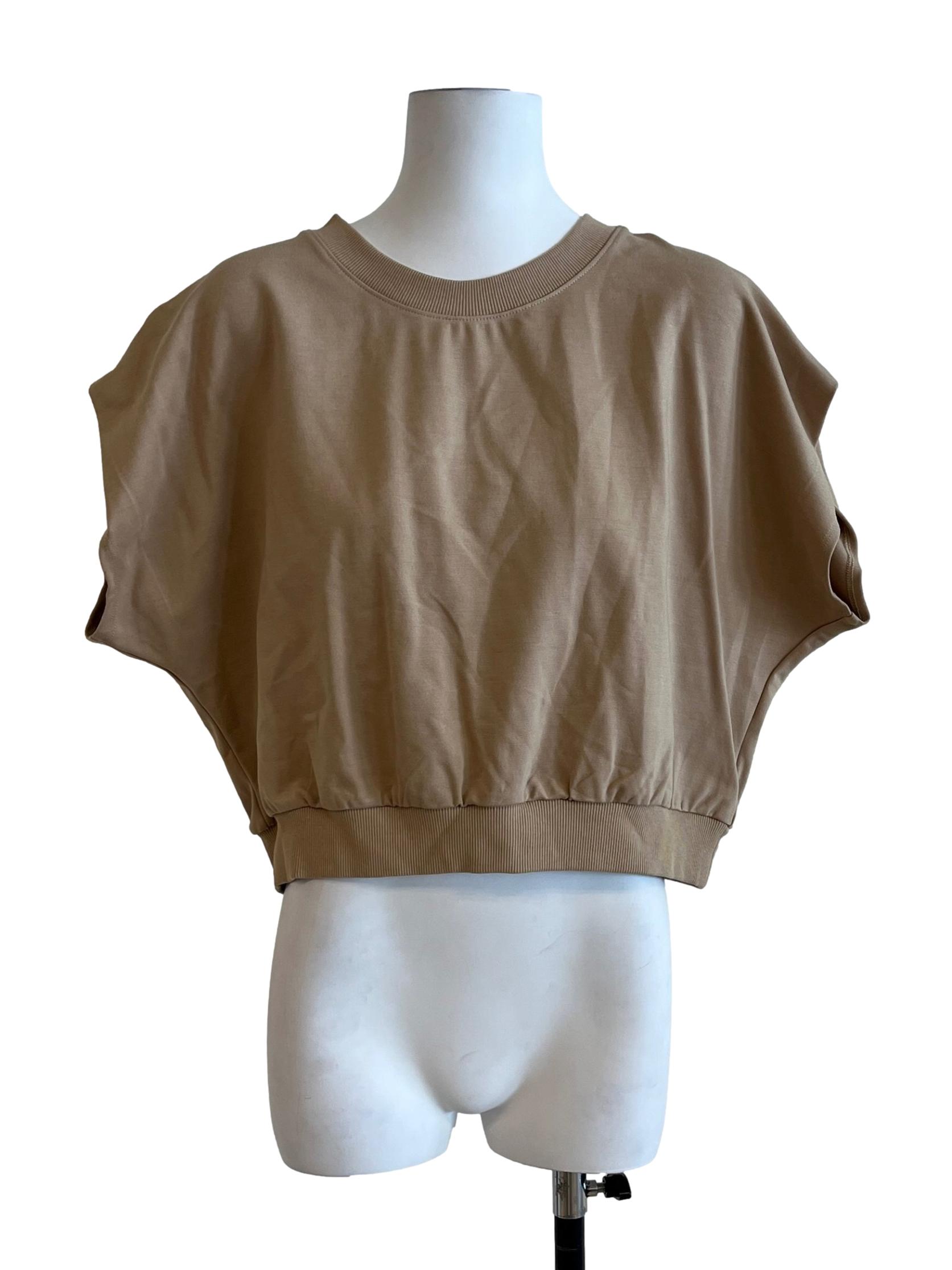 Tortilla Brown Round Neck Cropped Top
