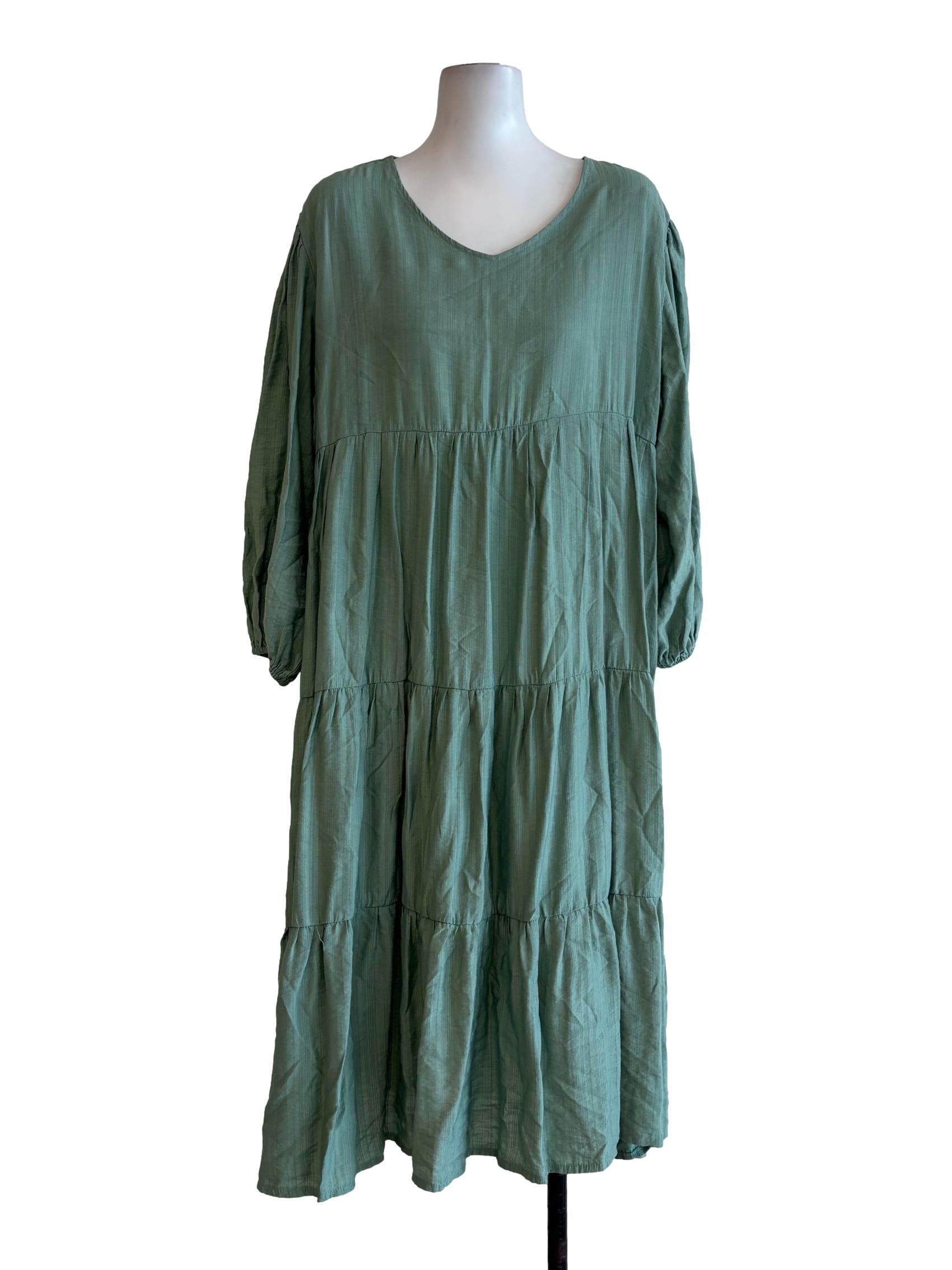 Jade Green Long Sleeve Cotton Flare Dress