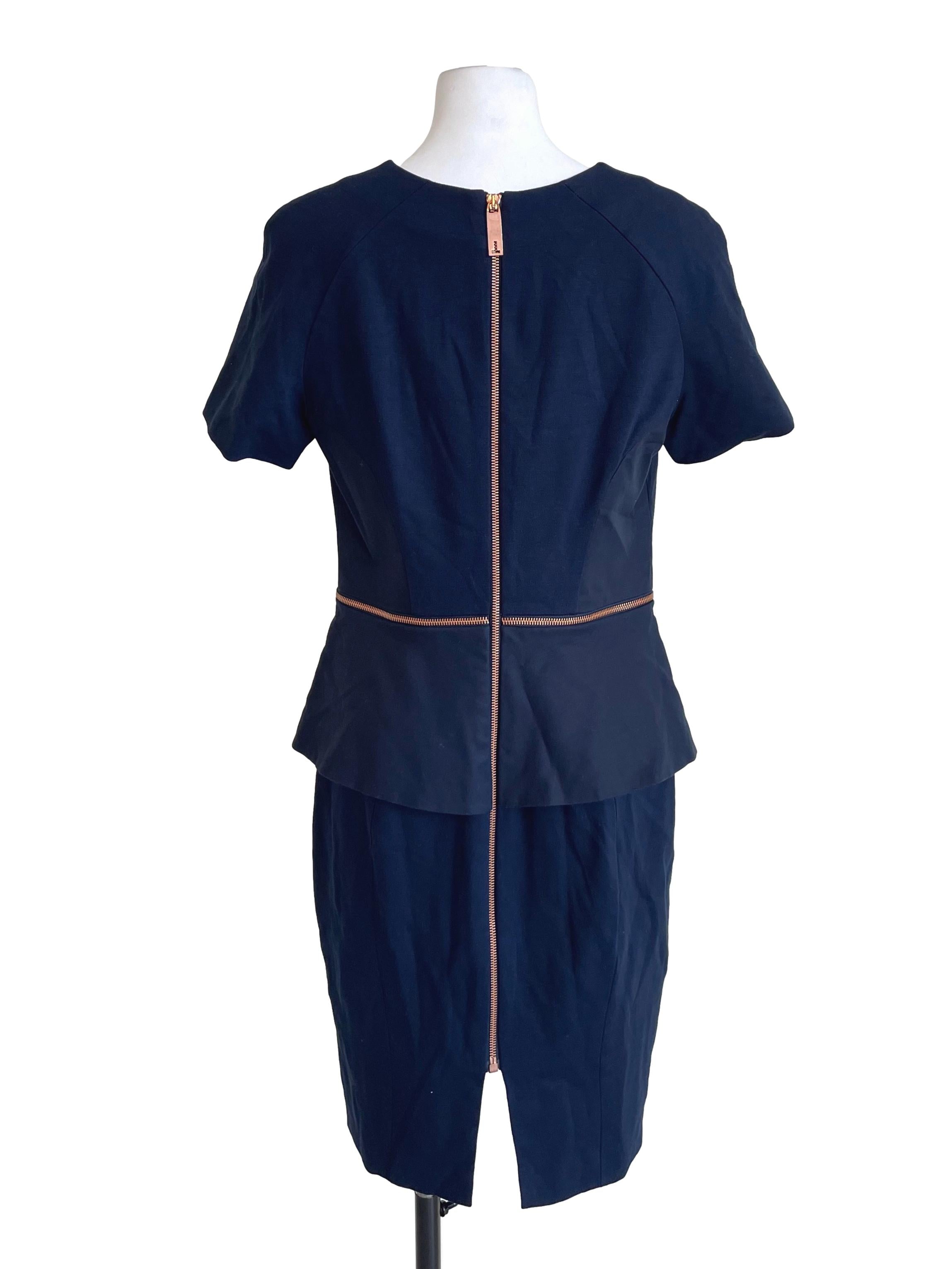 Dark Navy Panelled Slit Neck Dress