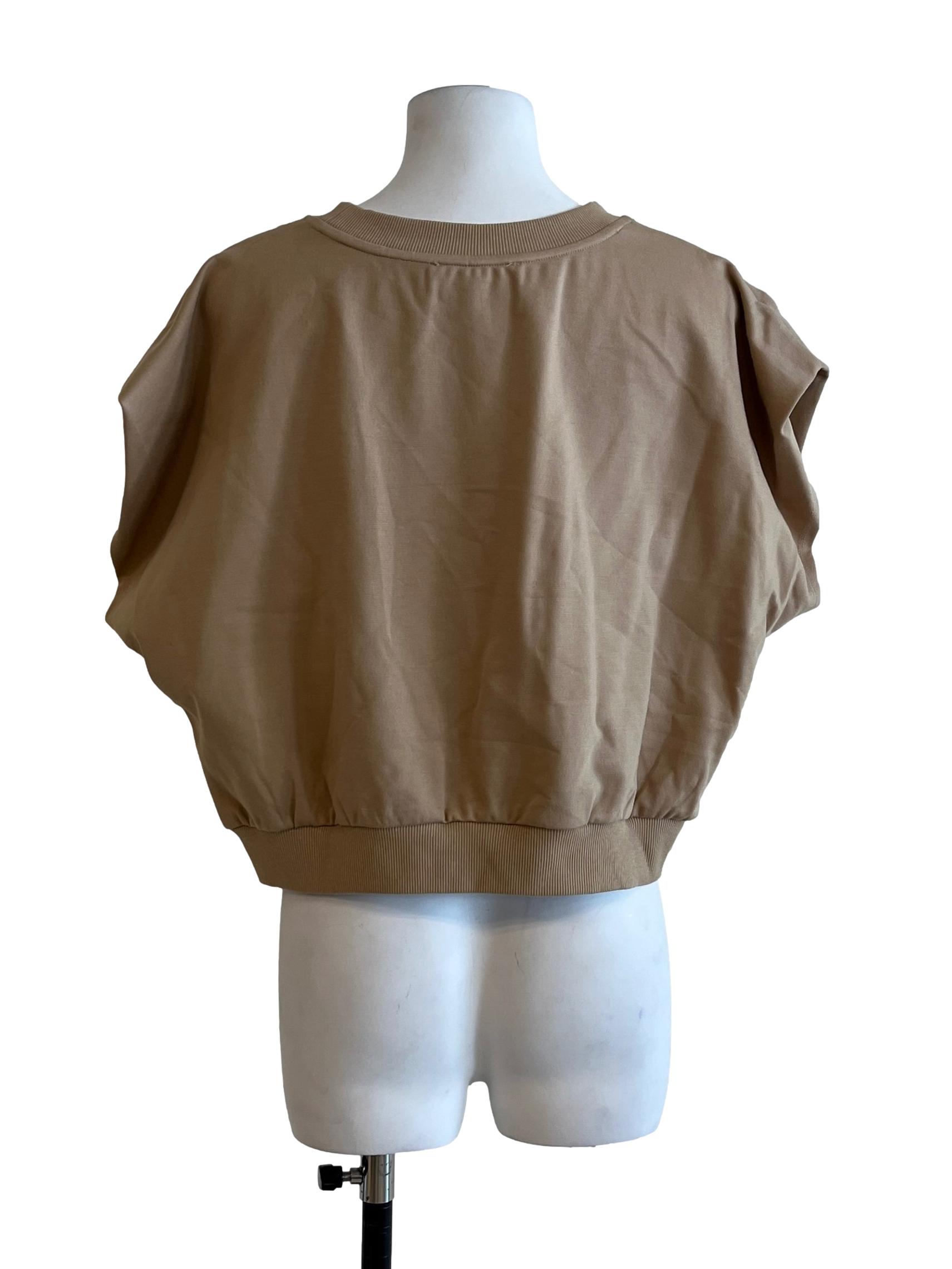 Tortilla Brown Round Neck Cropped Top