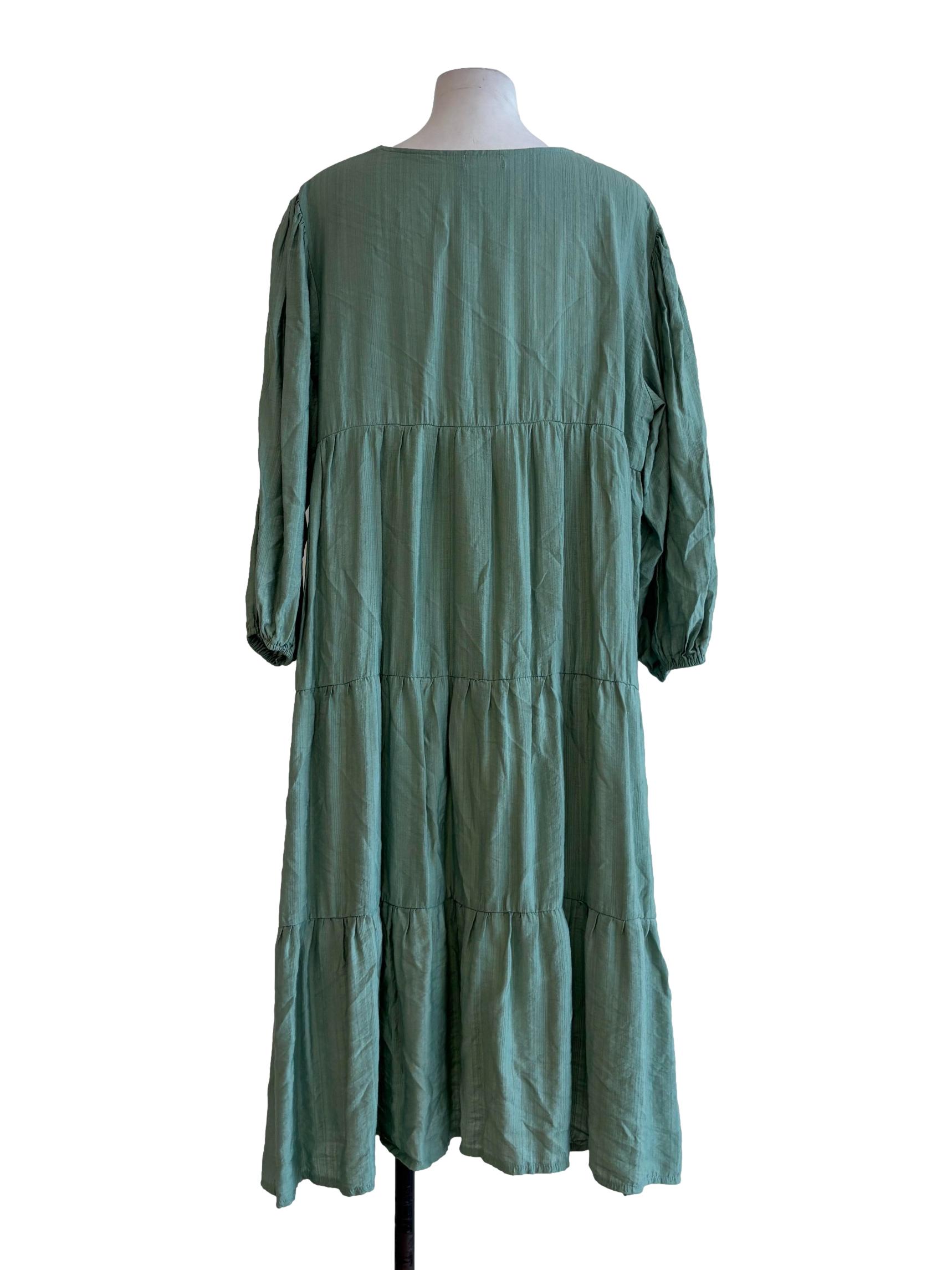 Jade Green Long Sleeve Cotton Flare Dress