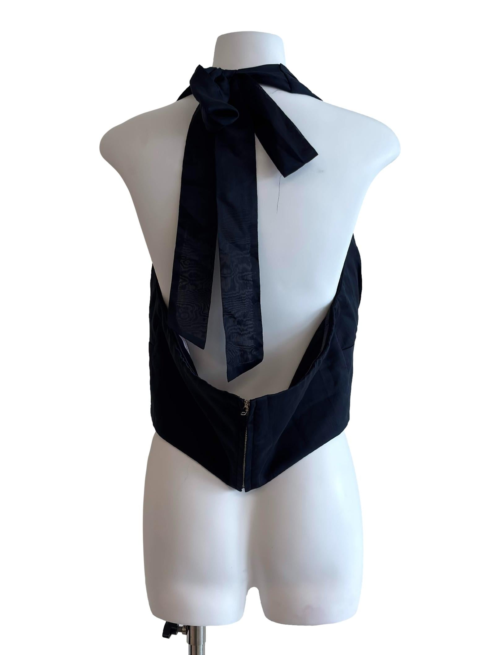 Navy Blue Halter Self Tie Crop Top