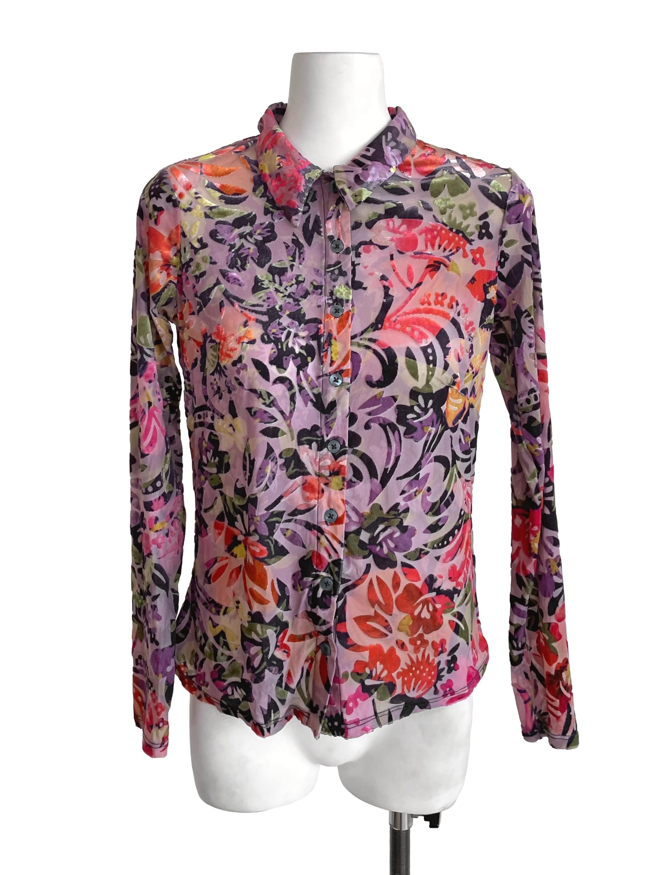Mauve Mesh Floral Fit Shirt