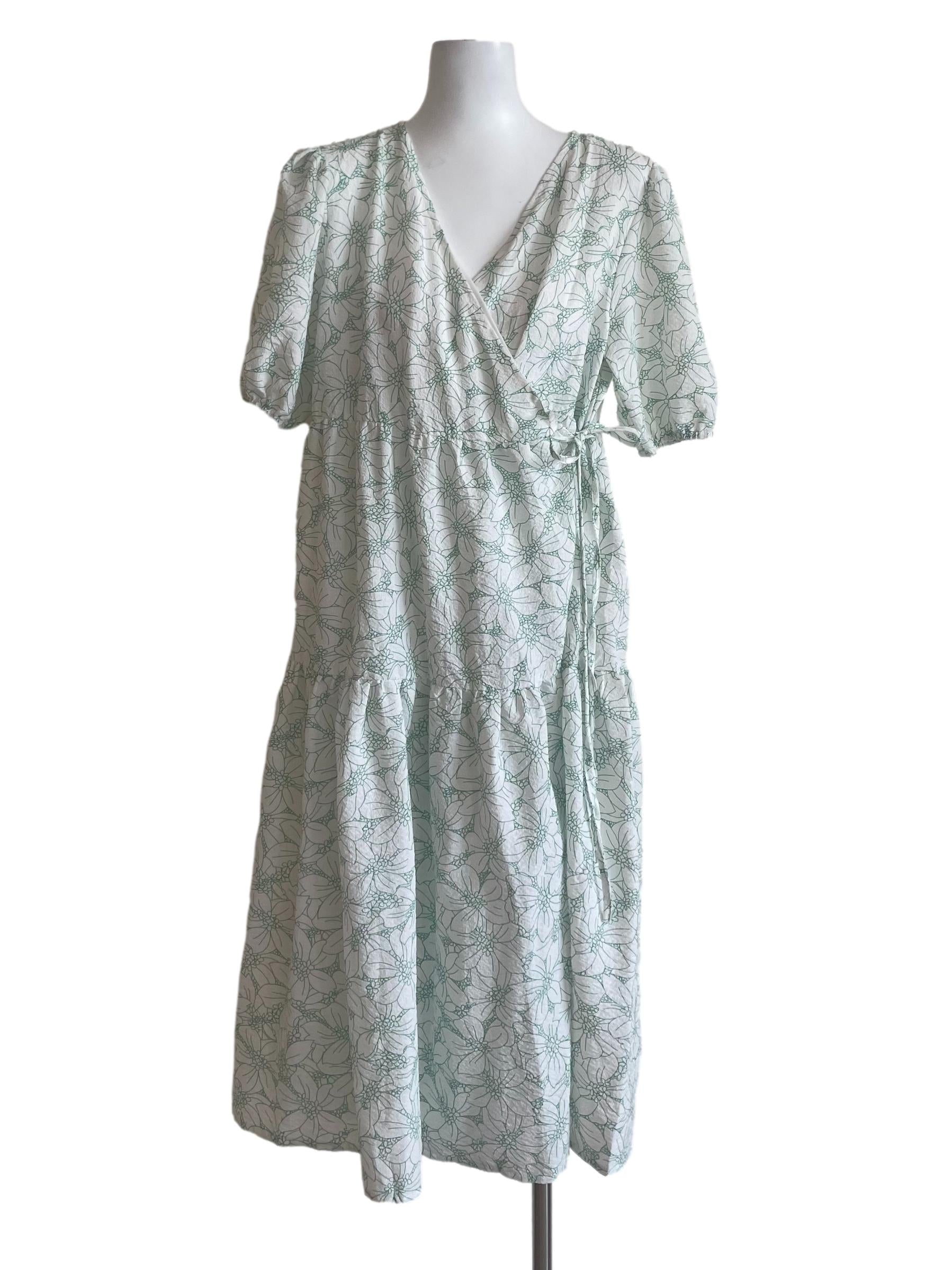 Green Floral Wrap Dress
