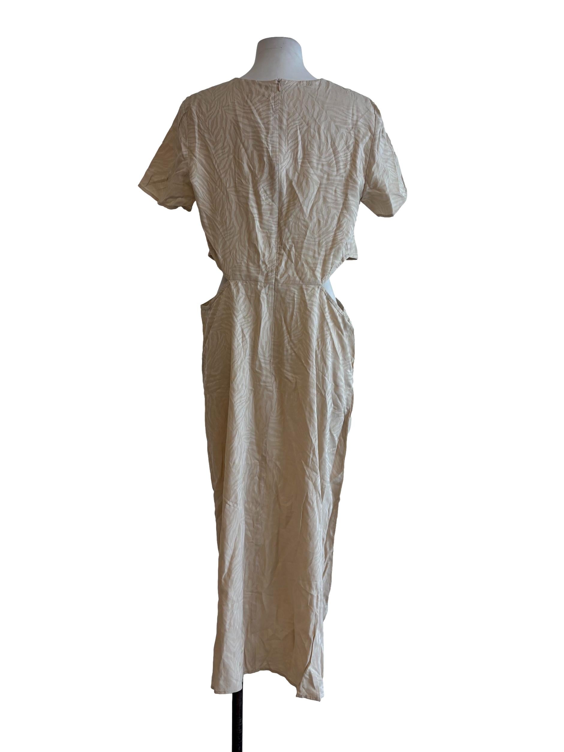 Beige Short Sleeve Waist Cut Out Dress