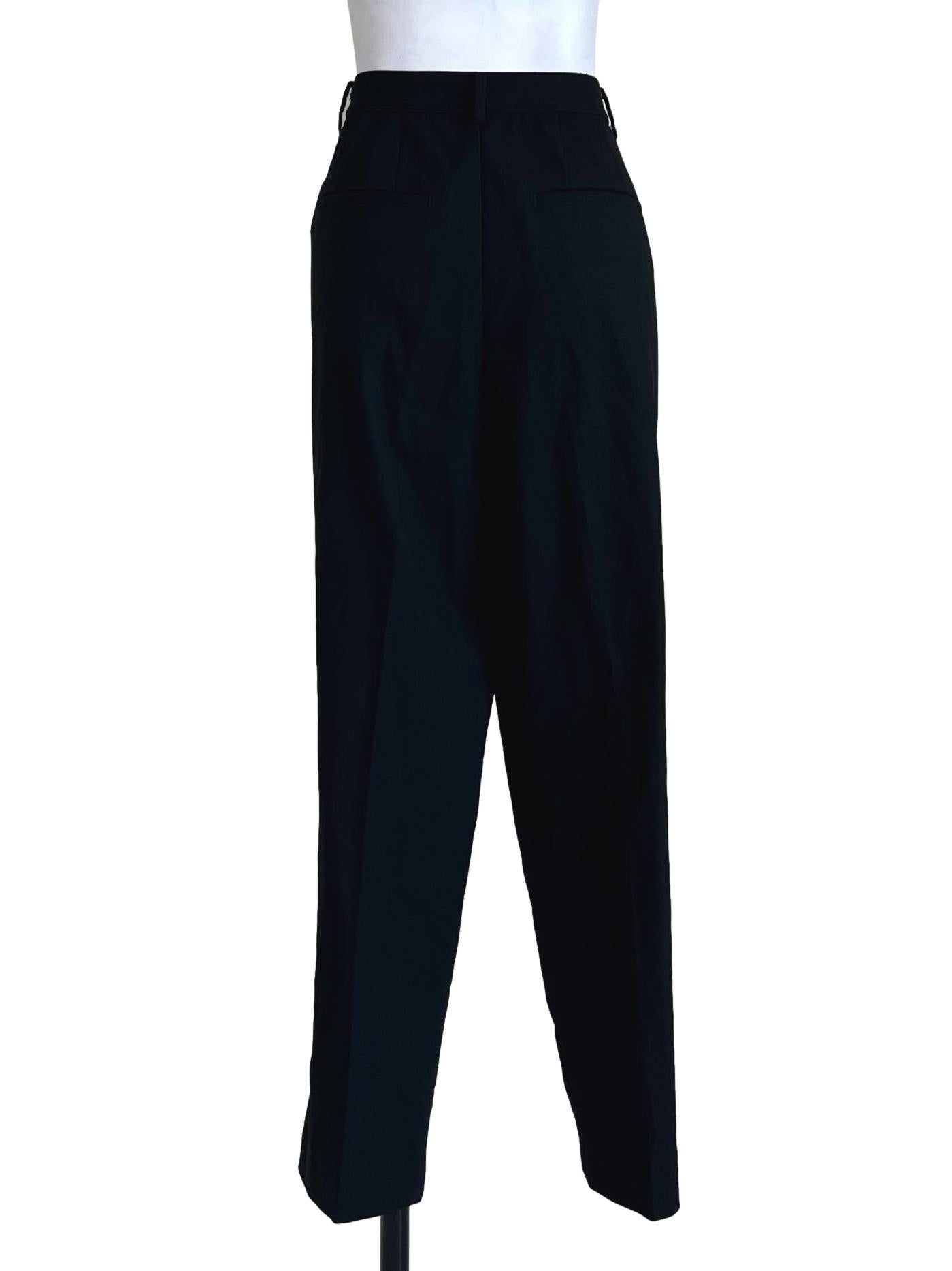 Black Plain Non Elastic Waist Pants