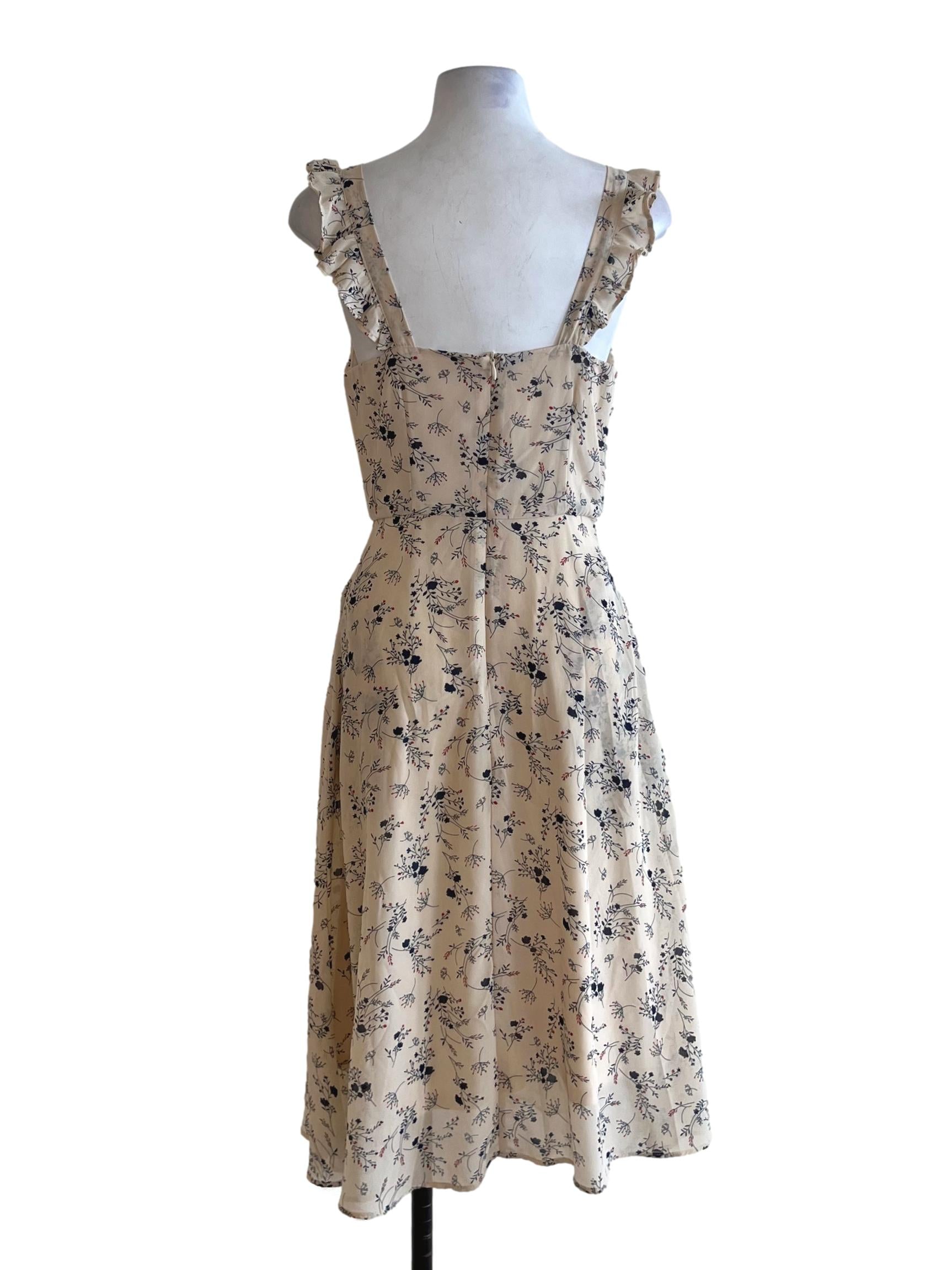 Beige Floral A-Line Dress