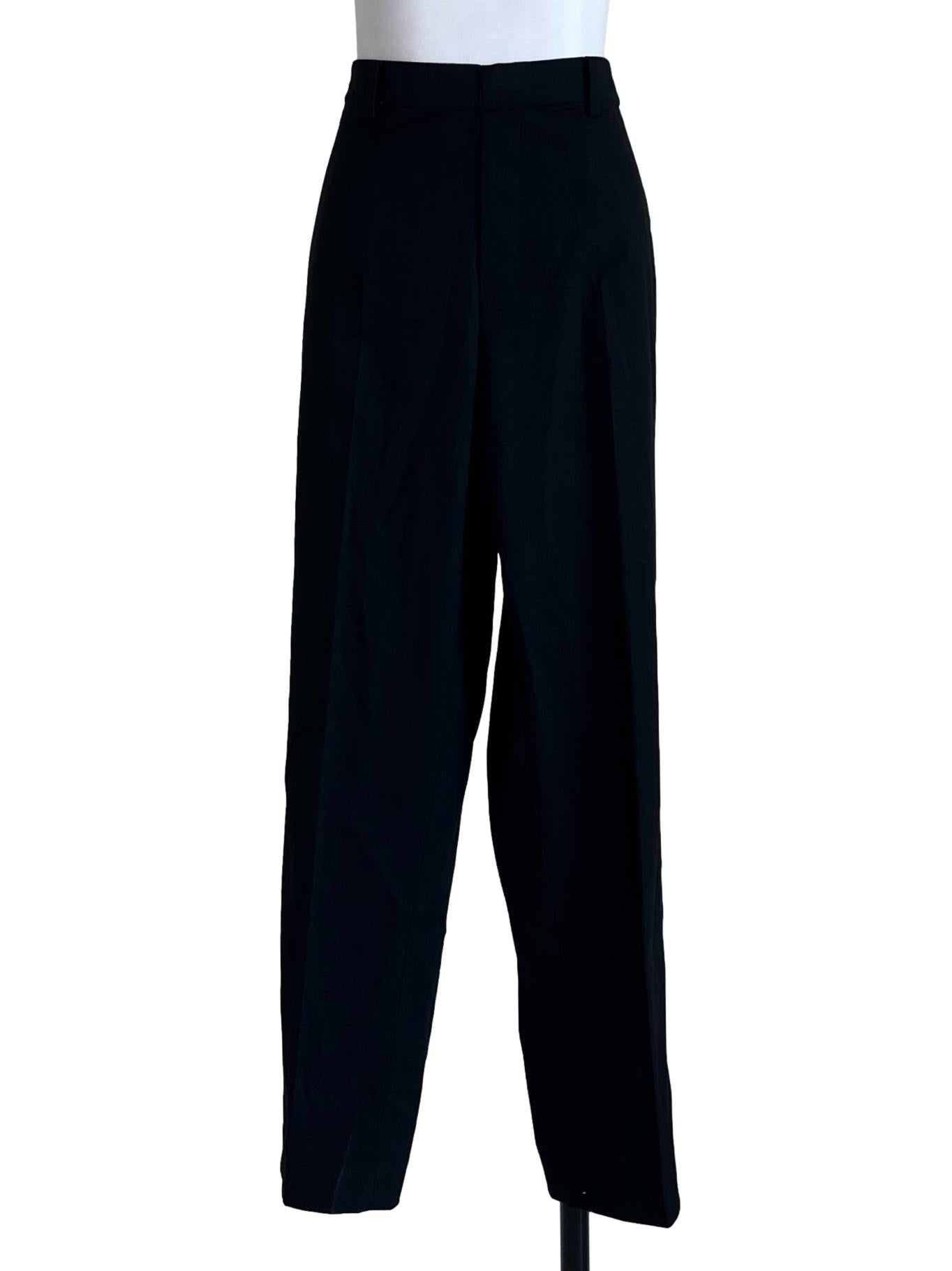 Black Plain Non Elastic Waist Pants