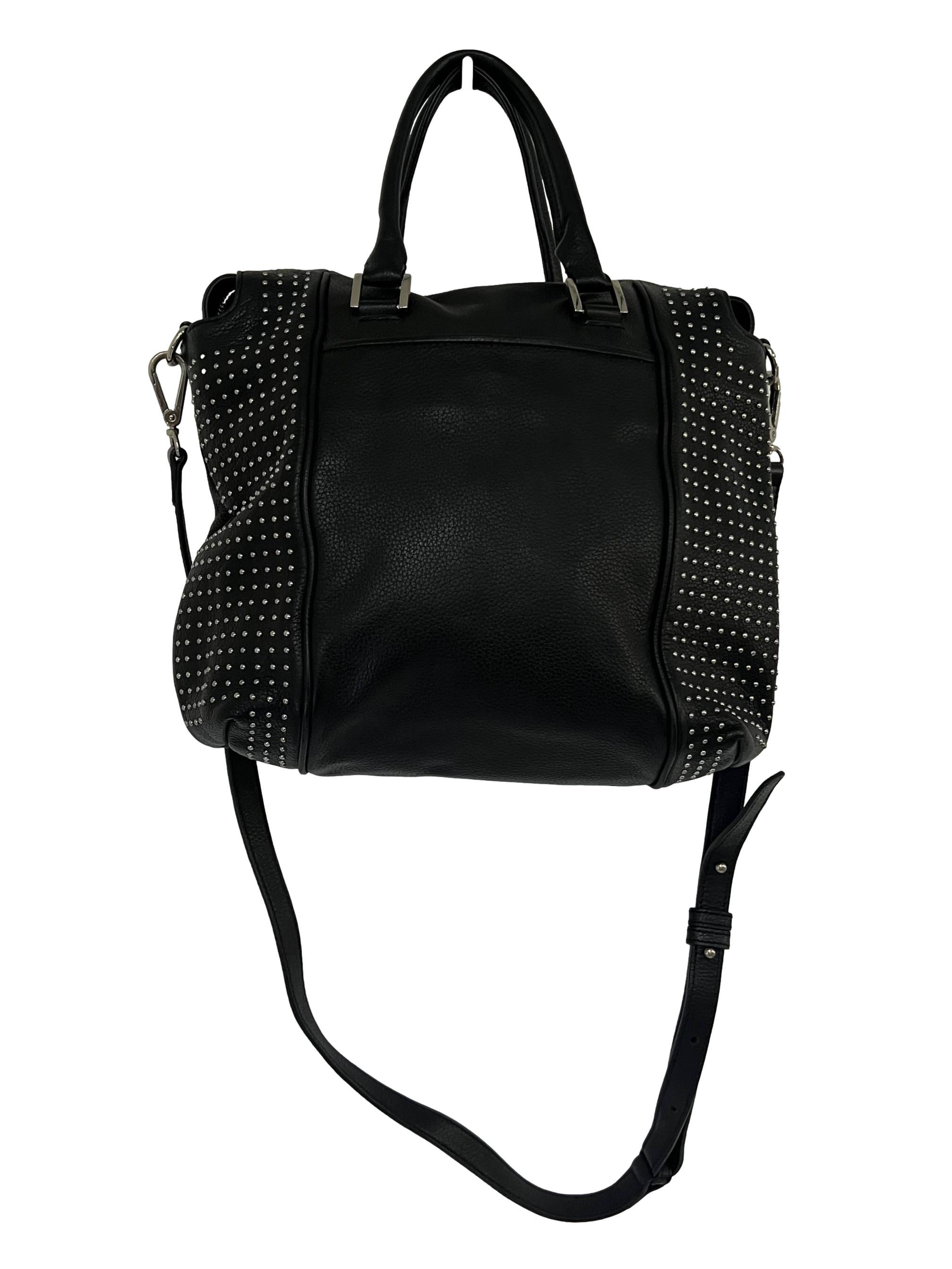 Black Leather Studded Two Way Handbag CSN