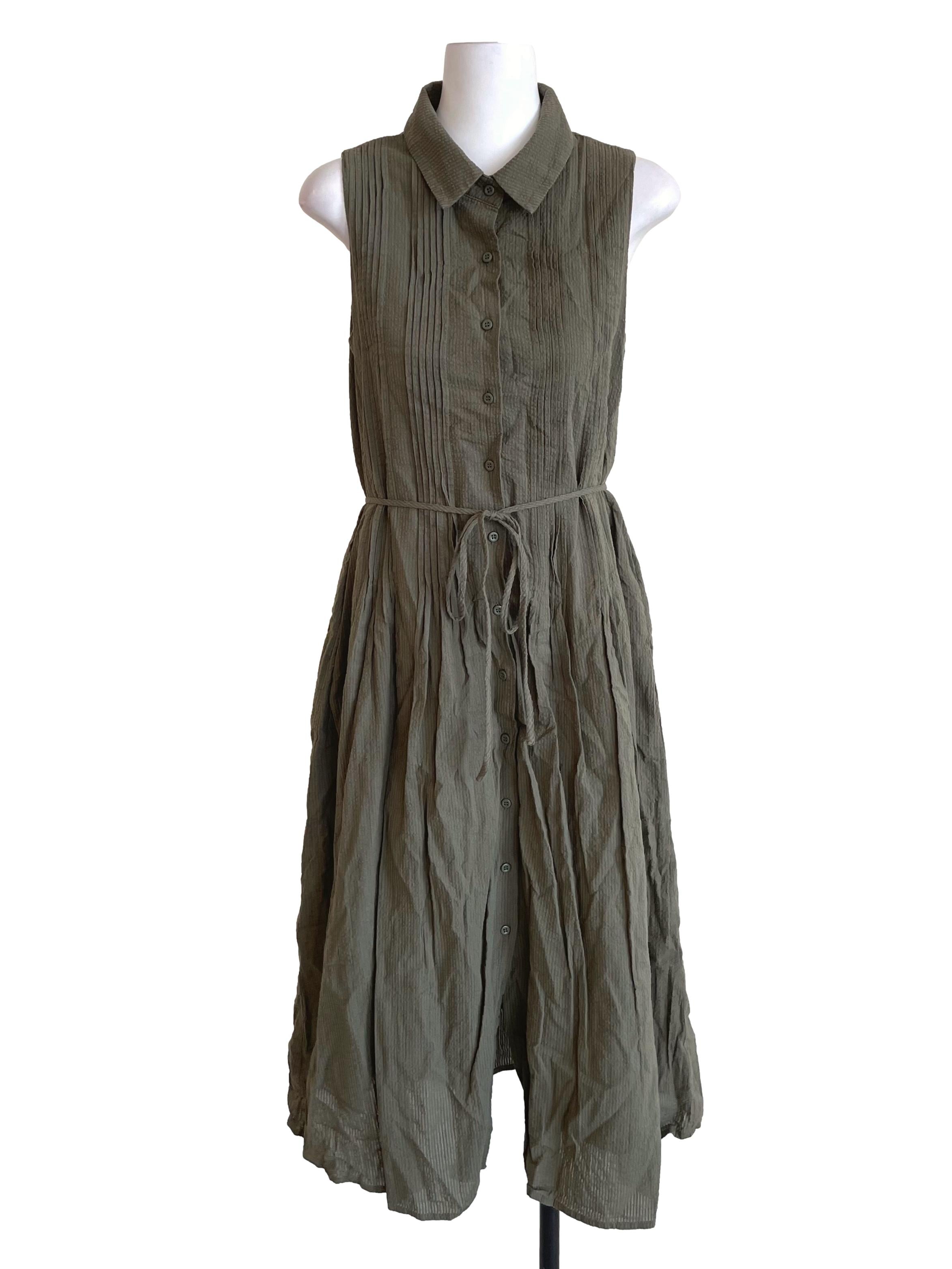 Crocodile Green Pintuck Shirt Dress OSN