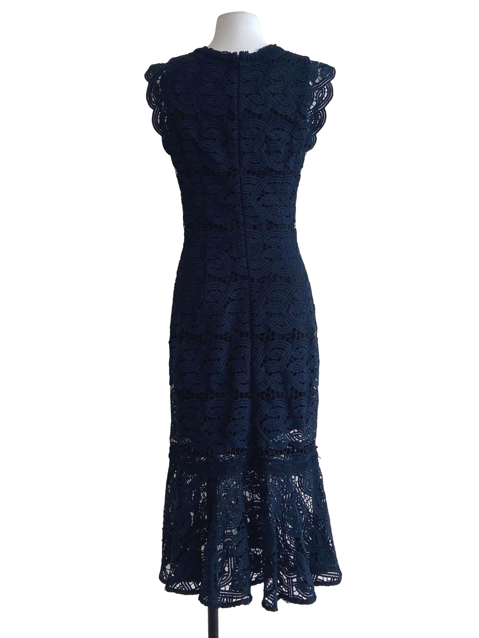 Navy Blue & Embroidery Floral Drop Waist Dress