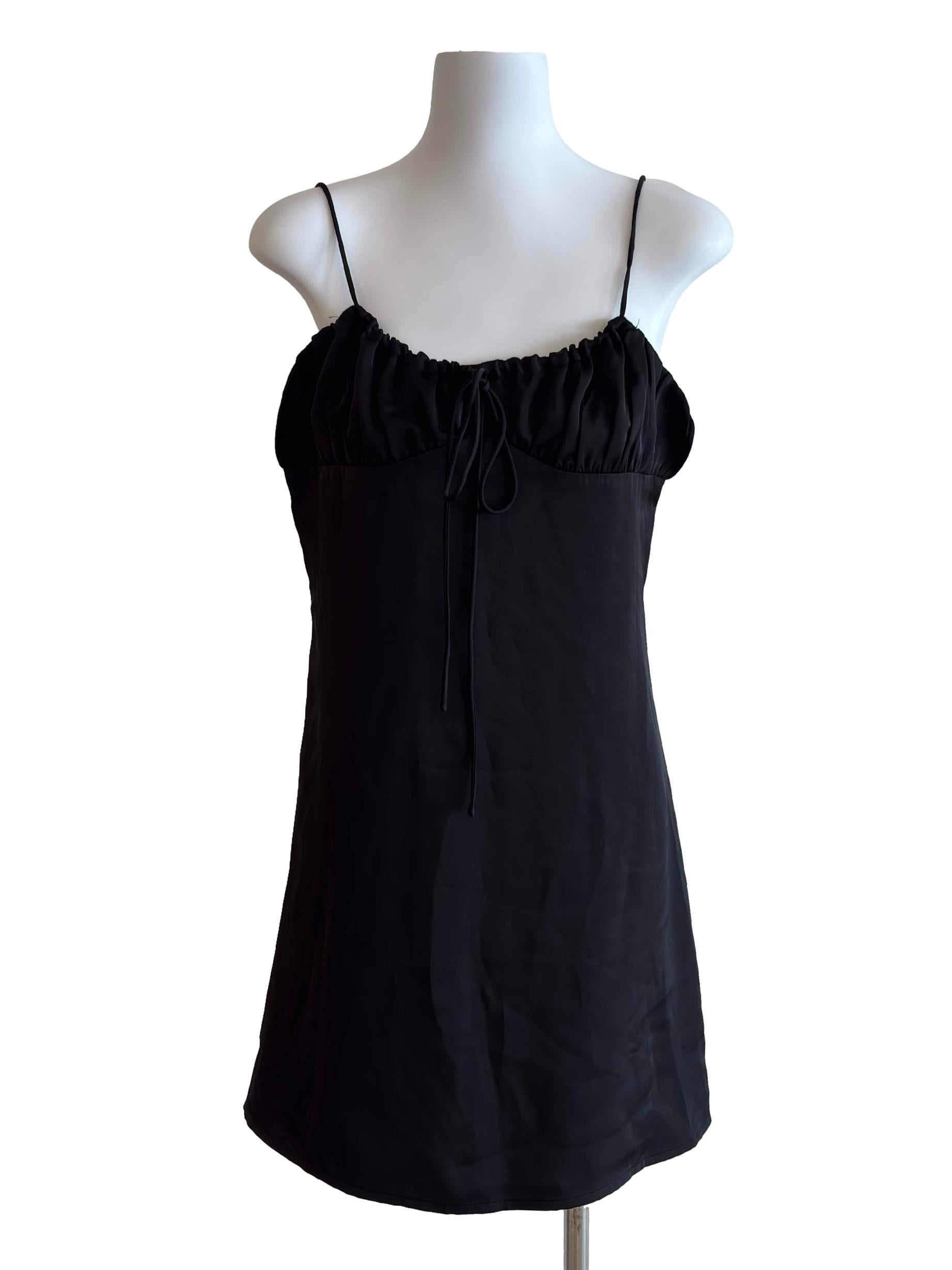 Oil Black Satin Slip Mini Dress