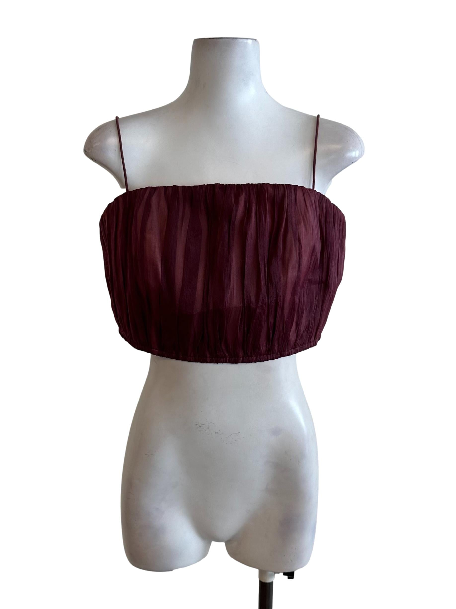 Wine Red Organza Ruched Top