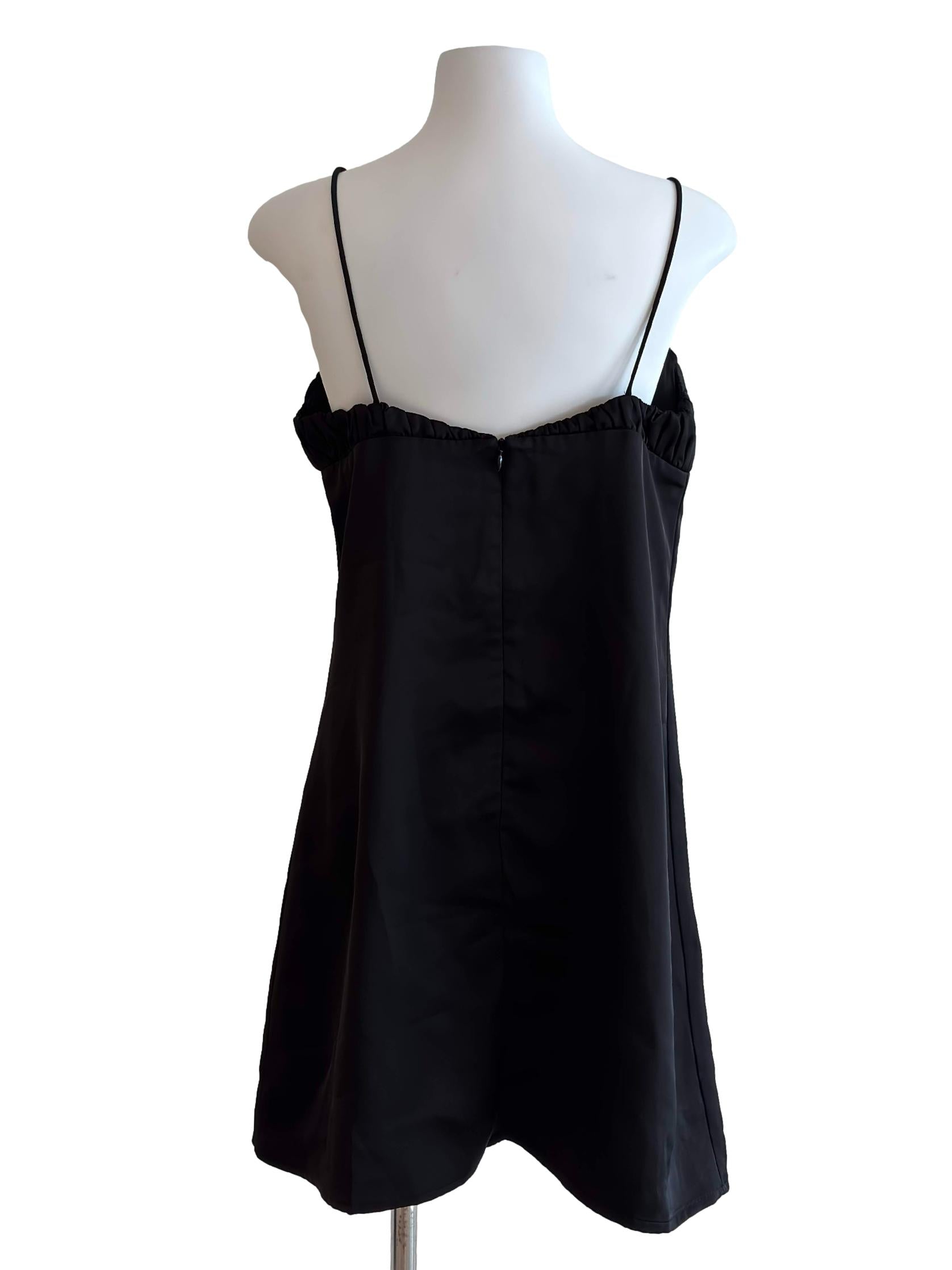 Oil Black Satin Slip Mini Dress