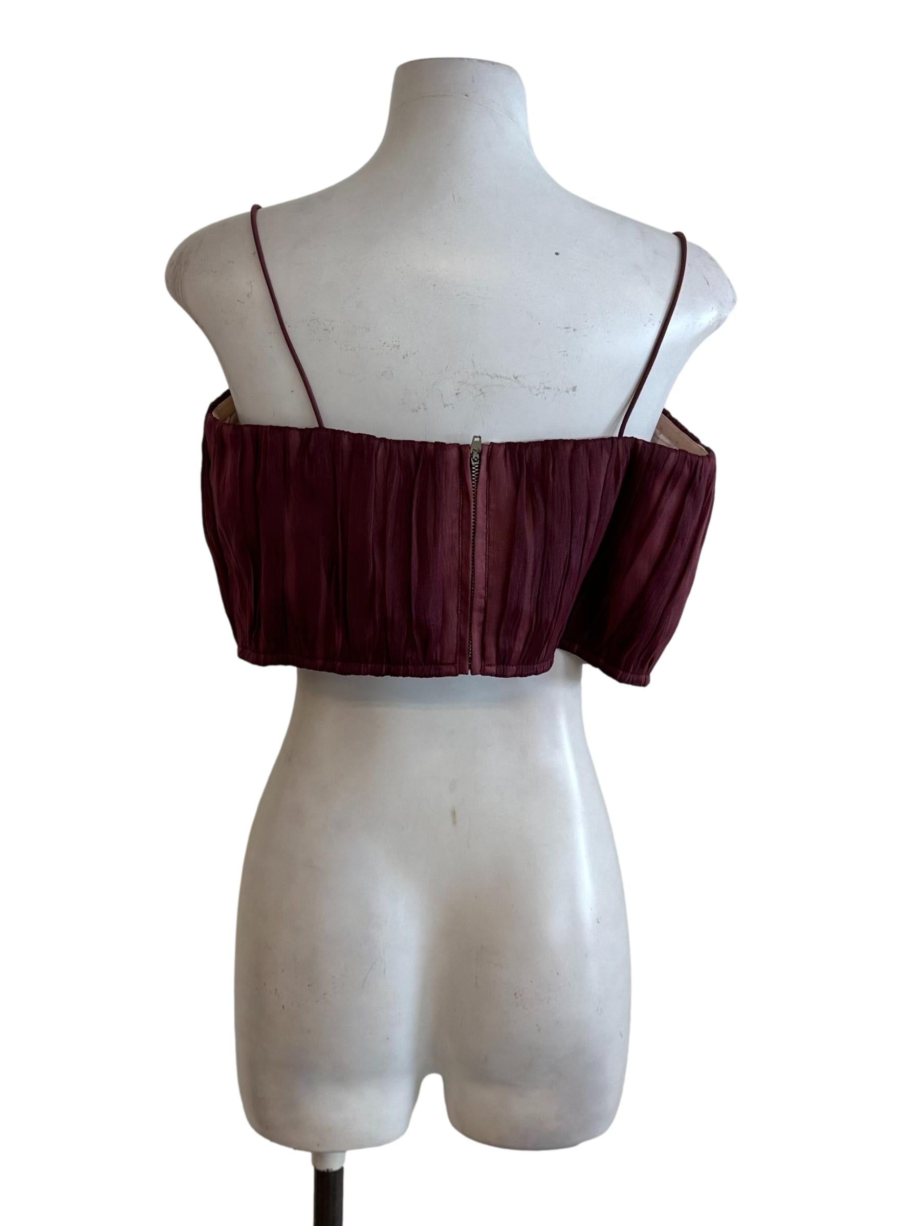 Wine Red Organza Ruched Top