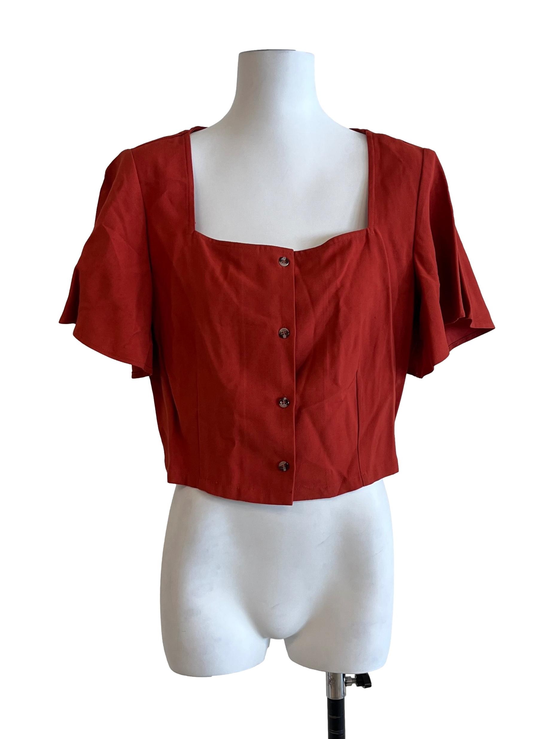 Brick Orange Square Neck Short Sleeve Top