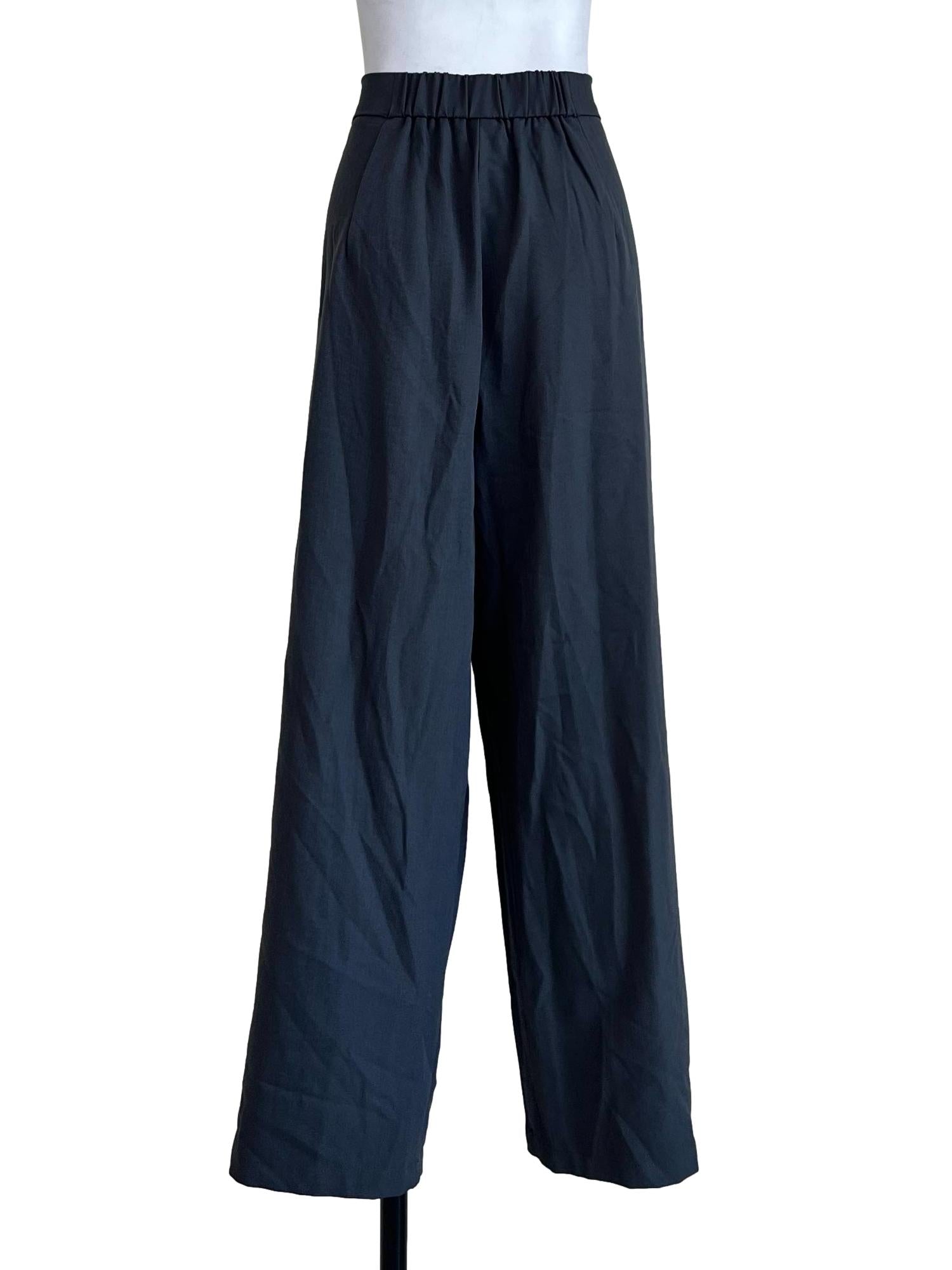 Grey Plain Elastic Waist Pants