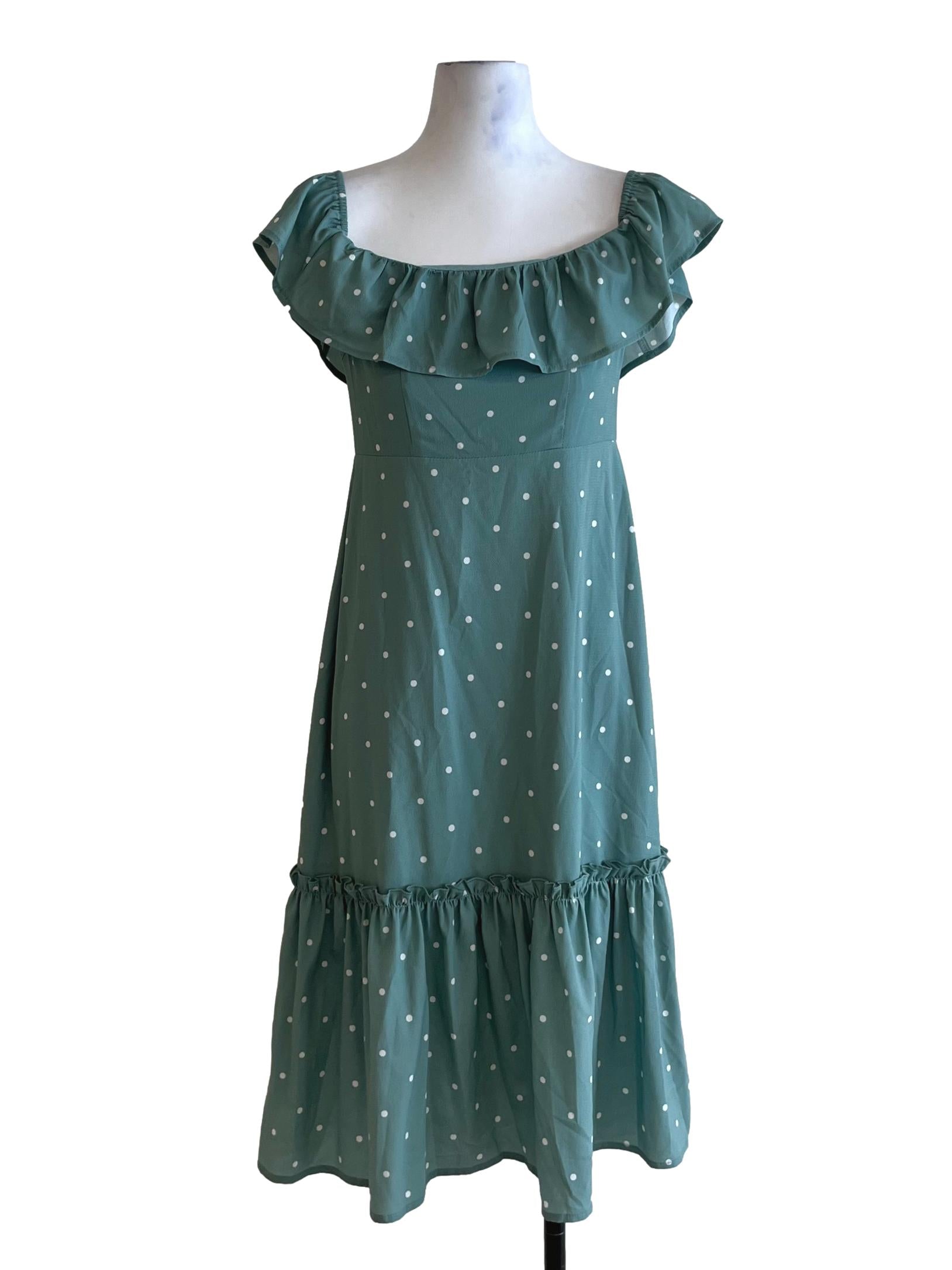 Teal Blue Polka Dot  A-Line Dress TTR