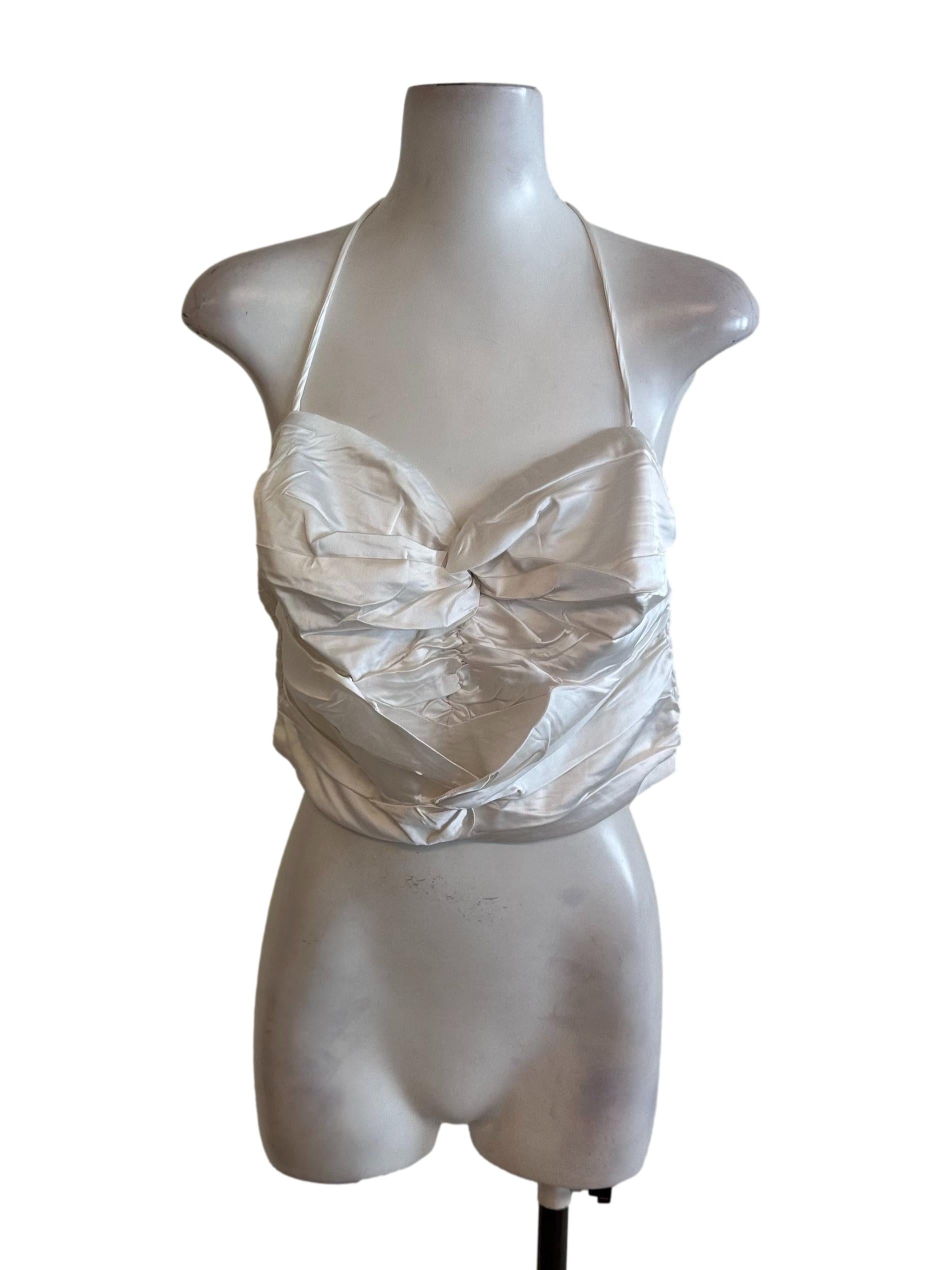 Ivory White Satin Knot Halter Top